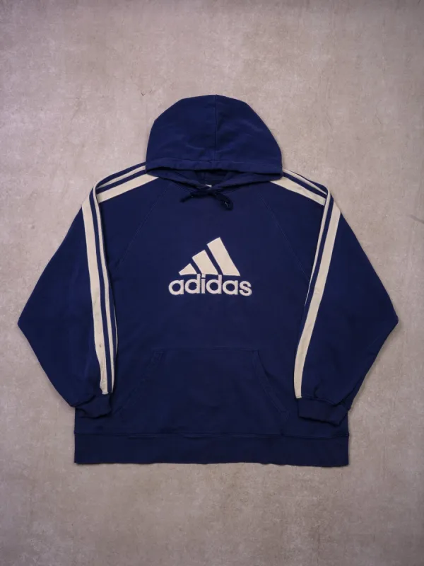 Vintage Faded Navy Blue Adidas 3 Stripes Hoodie (L/XL) sold by Rebalance Vintage