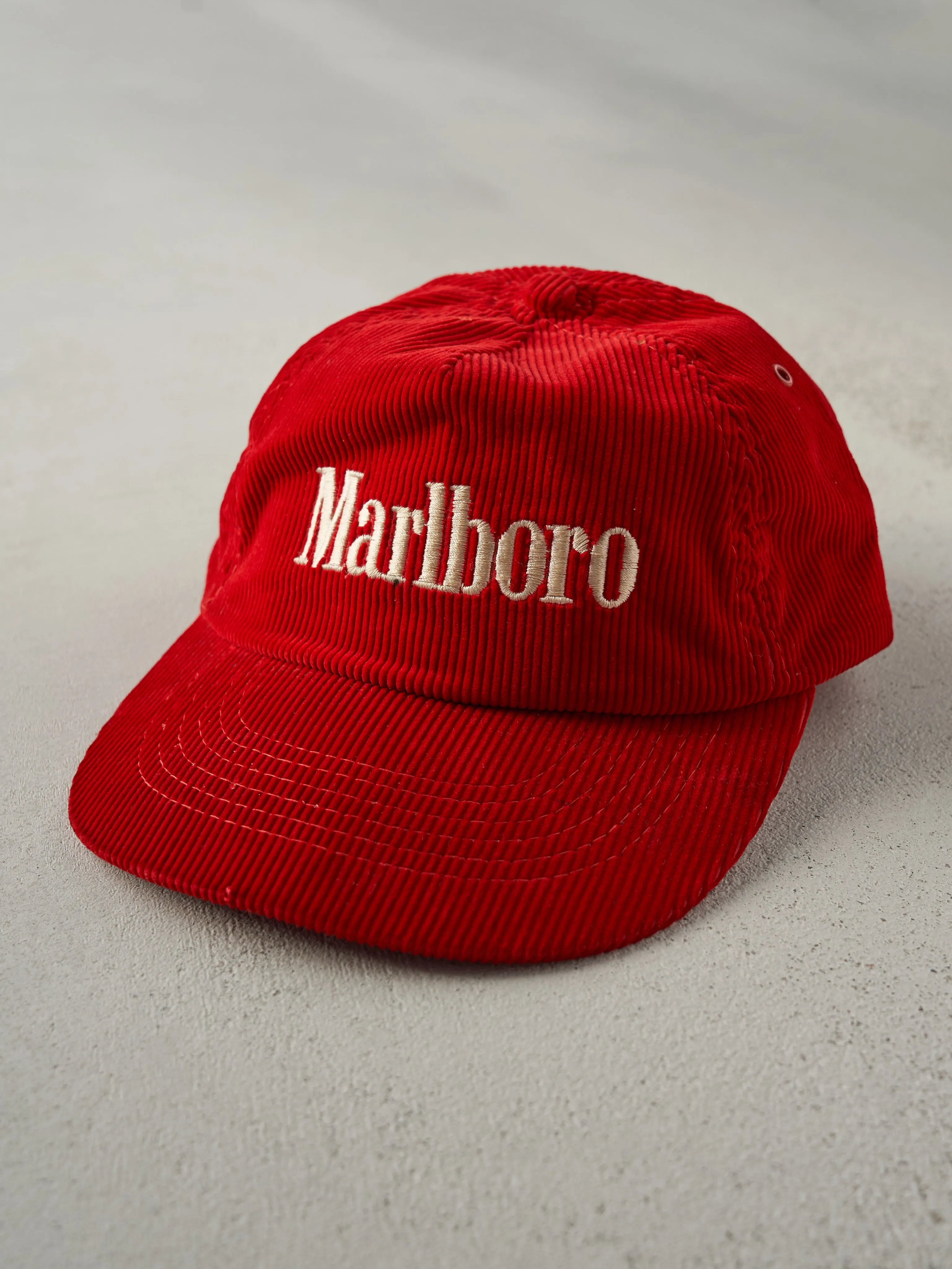 Vintage 80s Red Corduroy Marlboro Embroidered Snapback Hat sold by Rebalance Vintage product image thumbnail 2