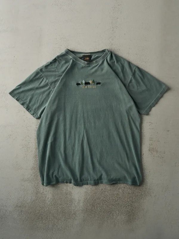 Vintage 90s Washed Green Embroidered West Coast Tee (L) sold by Rebalance Vintage
