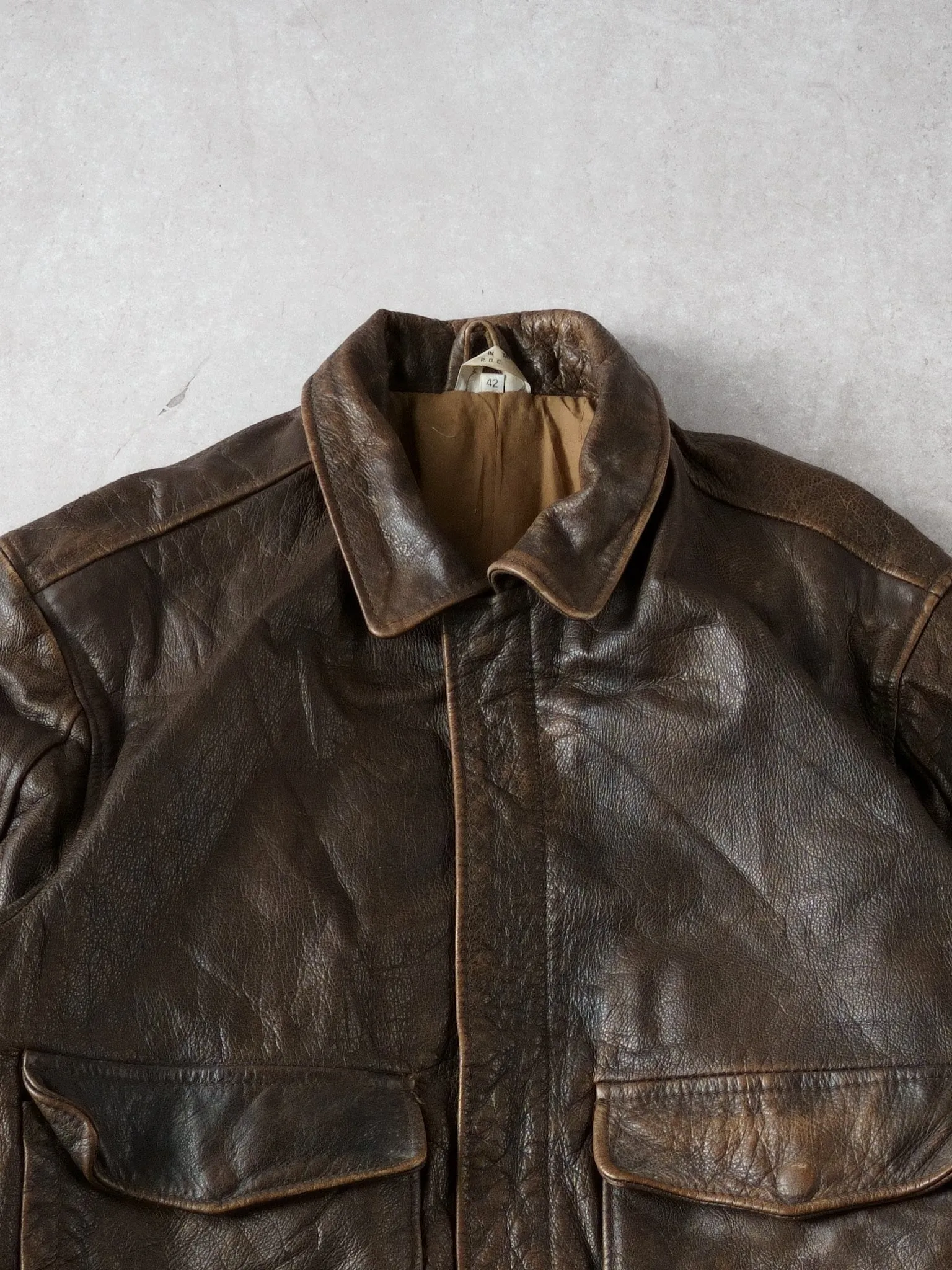 Vintage 80s Washed Brown Collared Leather Jacket (M) sold by Rebalance Vintage product image thumbnail 2