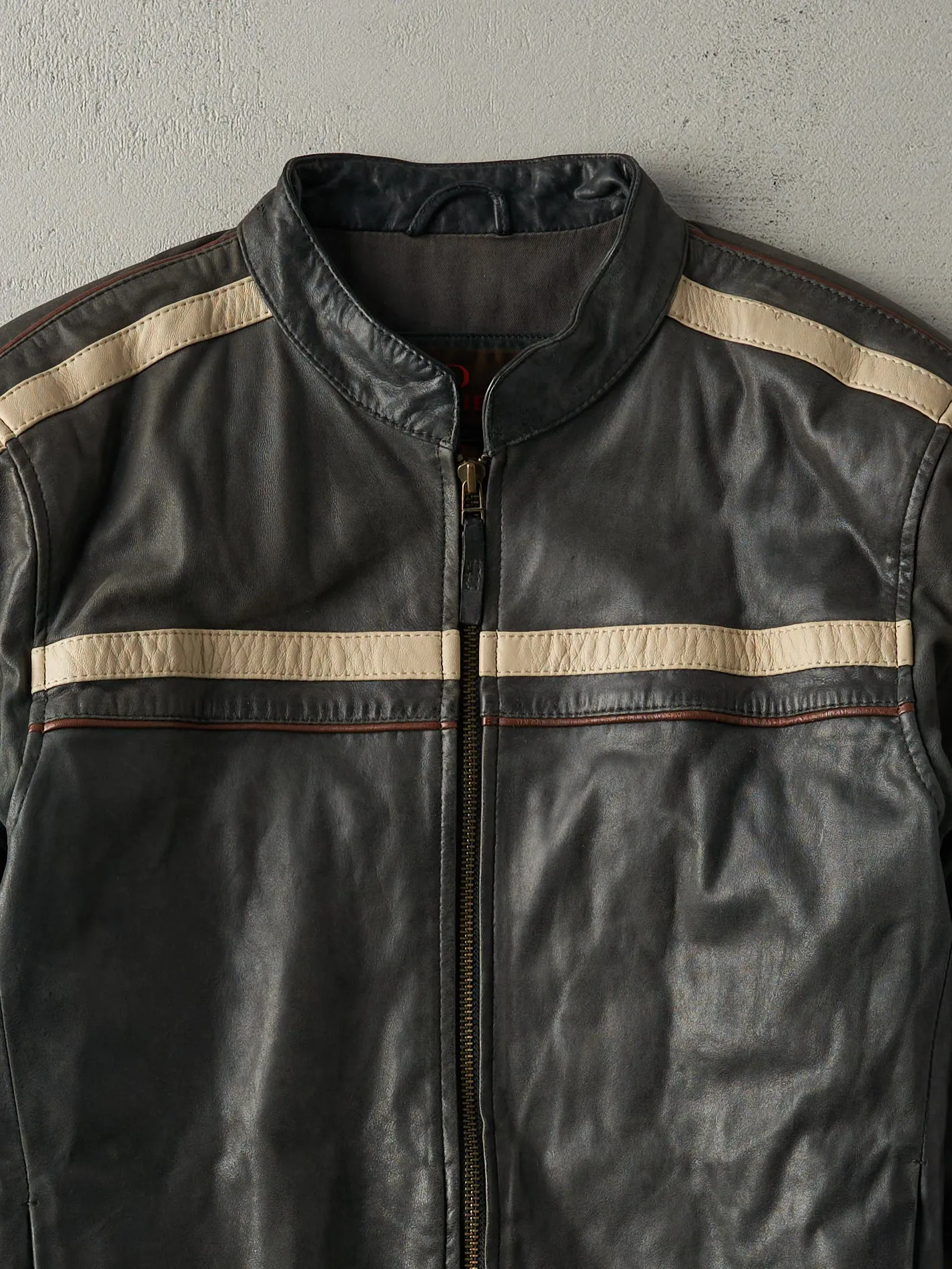 Vintage Y2K Grey and Beige Danier Leather Jacket (S/M) sold by Rebalance Vintage product image thumbnail 3