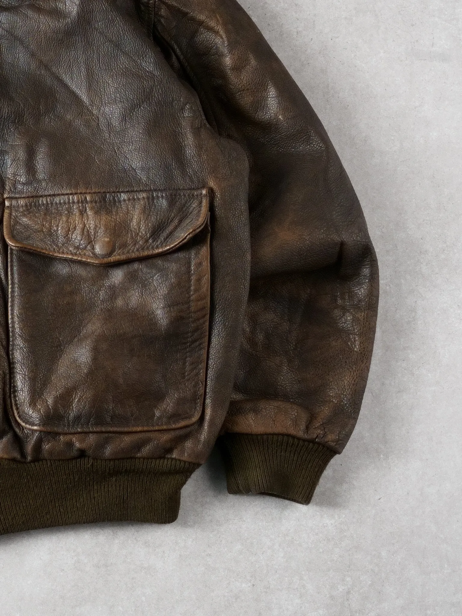Vintage 80s Washed Brown Collared Leather Jacket (M) sold by Rebalance Vintage product image thumbnail 3
