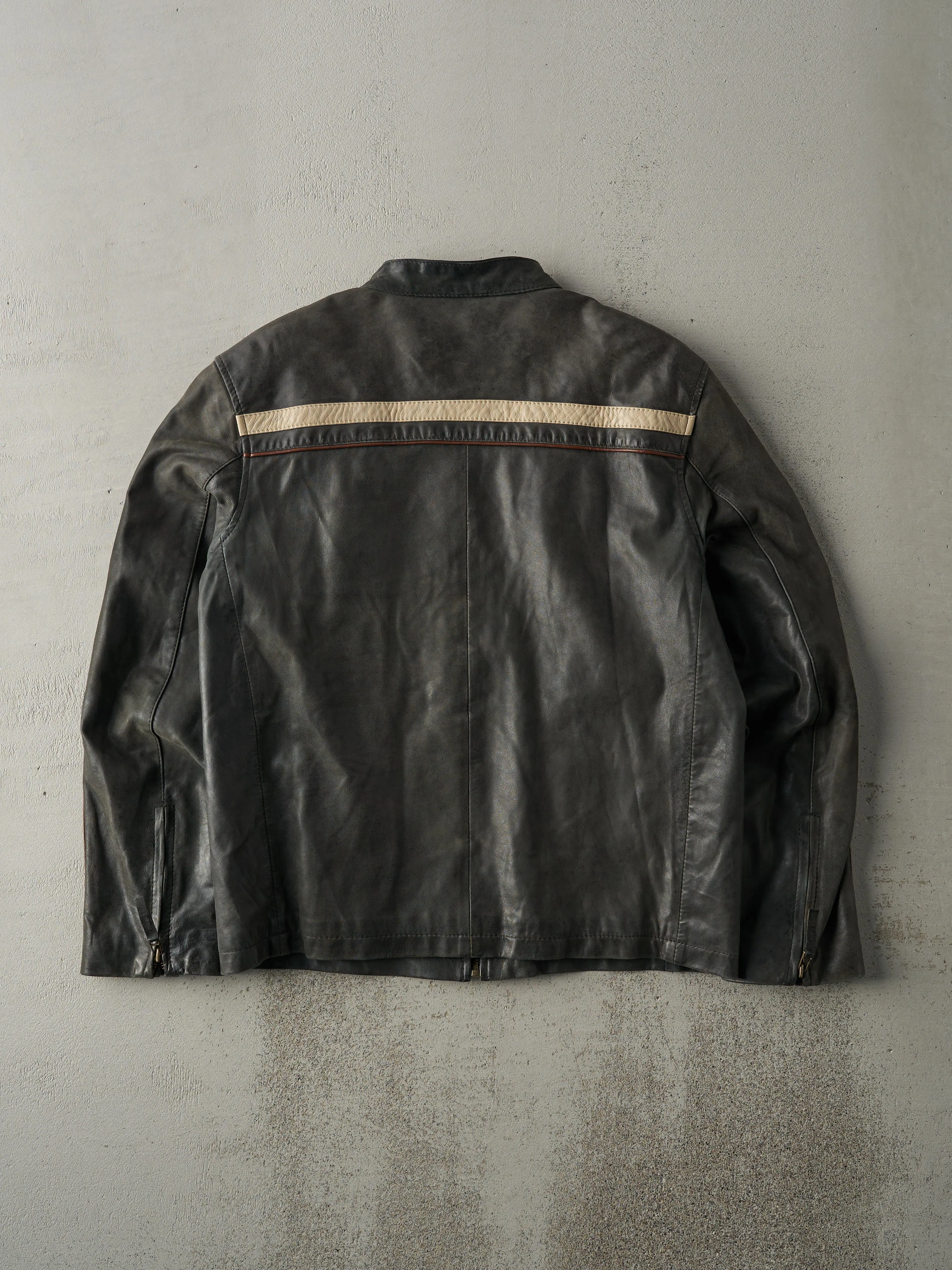 Vintage Y2K Grey and Beige Danier Leather Jacket (S/M) sold by Rebalance Vintage product image thumbnail 2