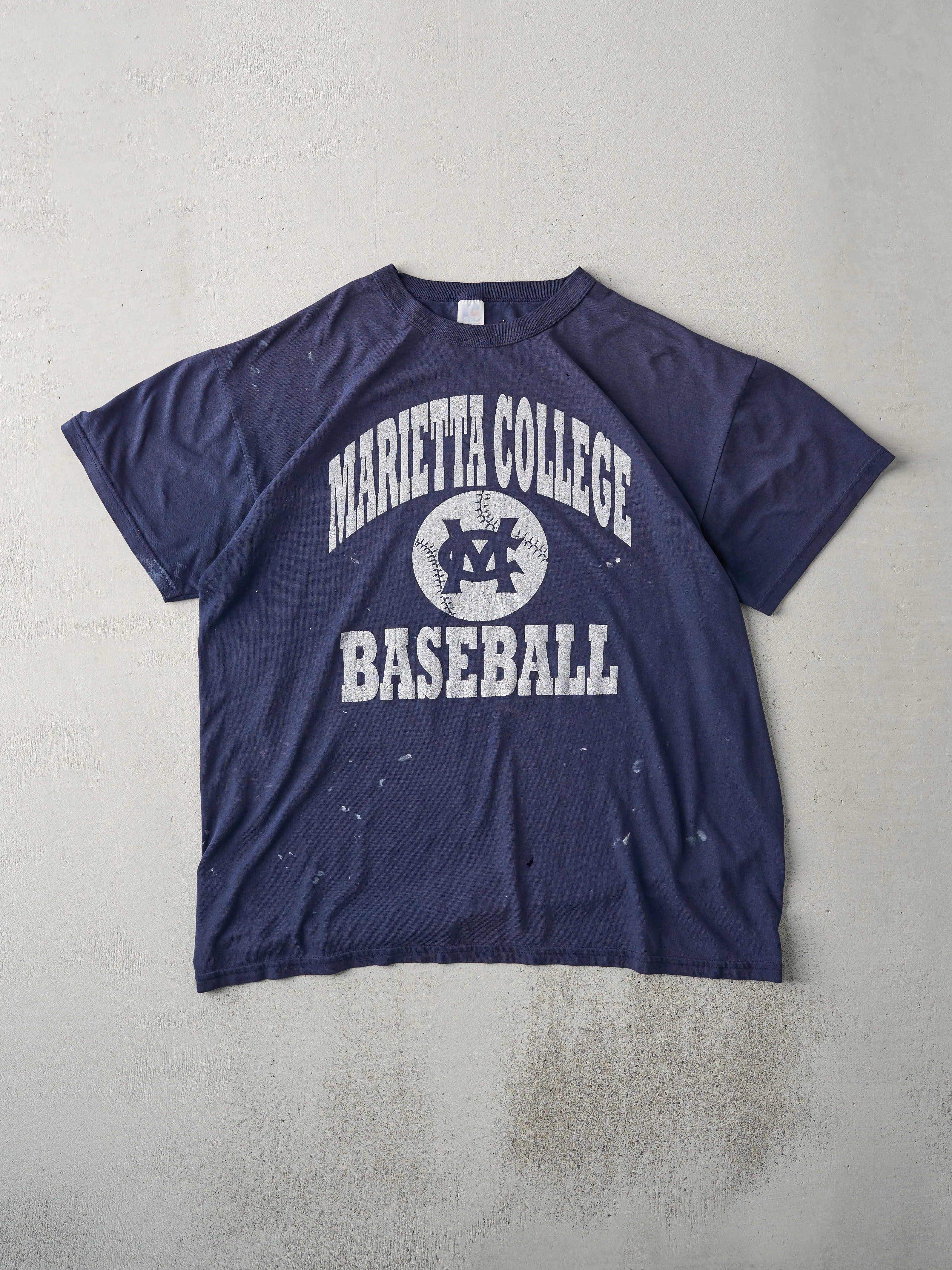 Vintage 90s Navy Marietta College Baseball Tee (L) sold by Rebalance Vintage