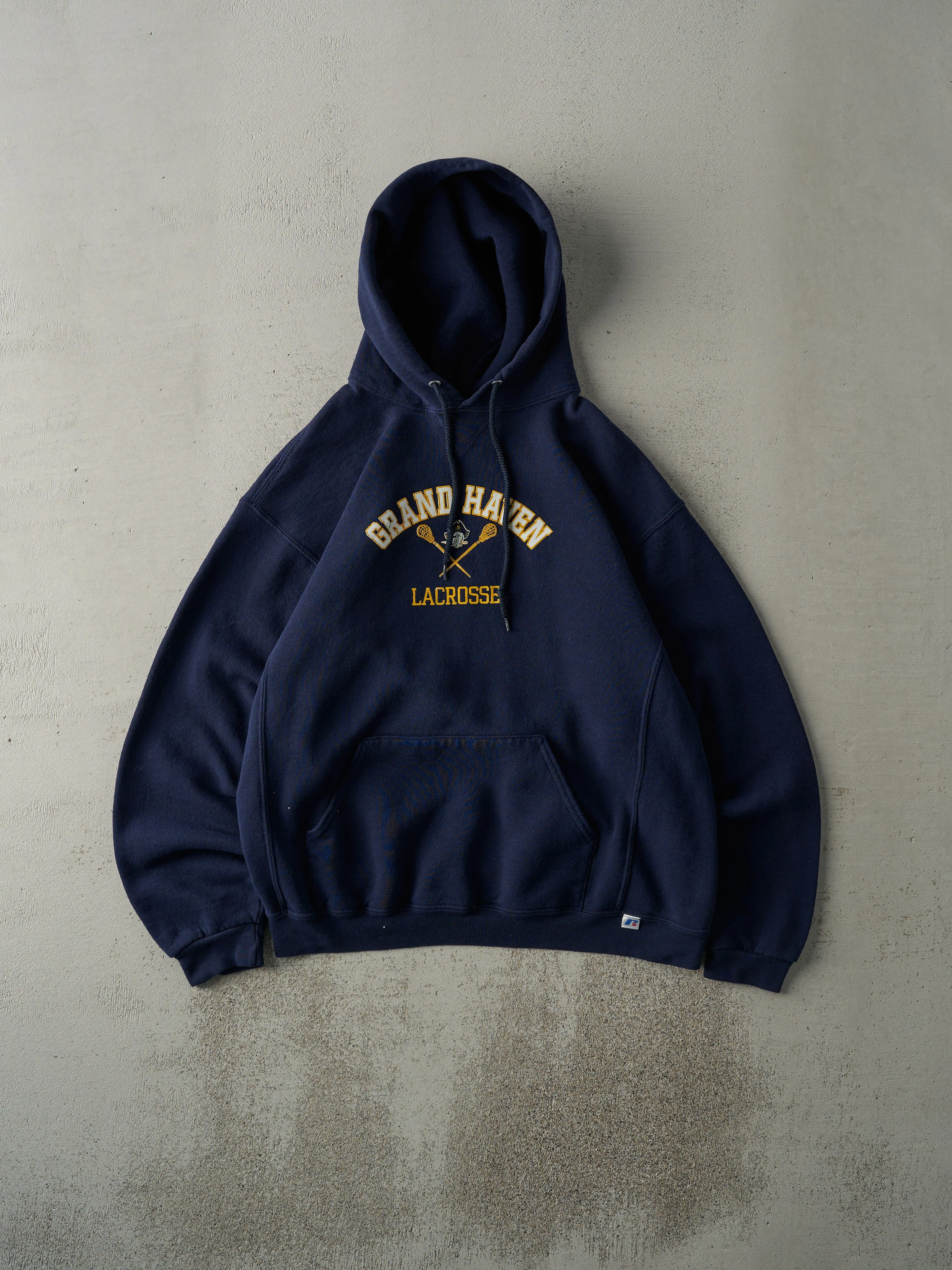 Vintage Y2K Navy Blue Grand Haven Lacrosse Russell Athletics Hoodie (M) sold by Rebalance Vintage