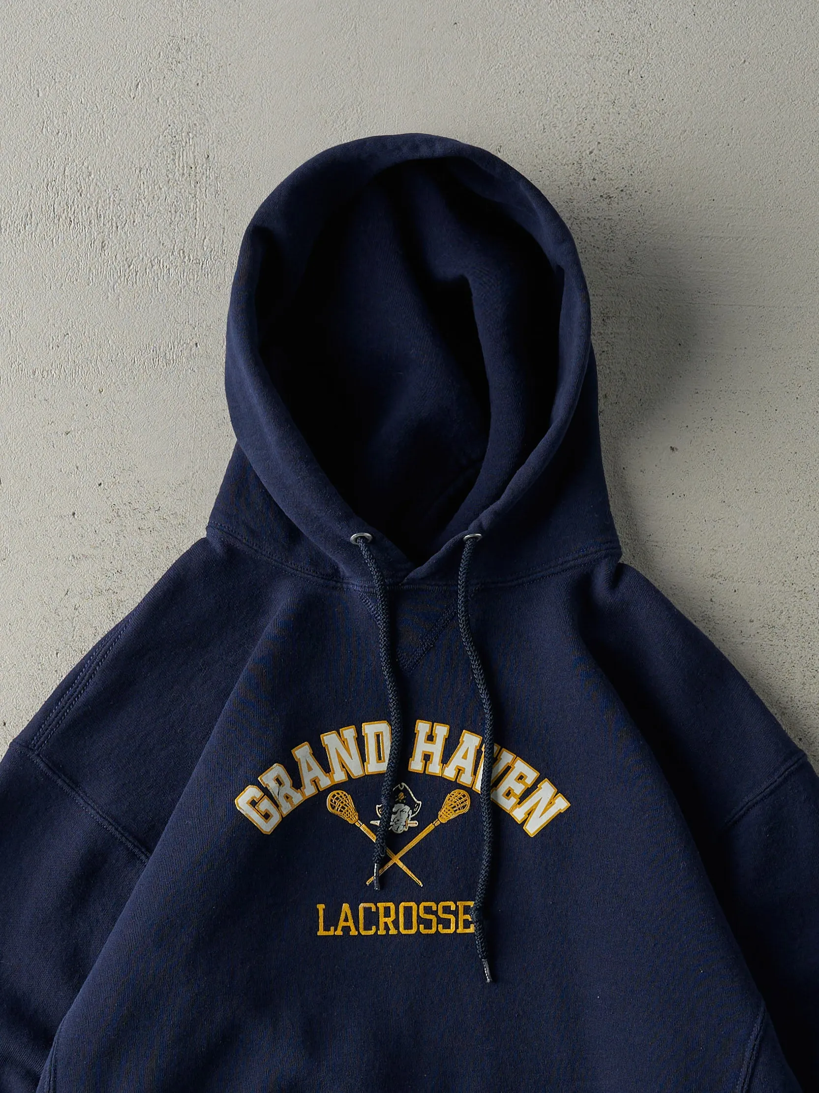 Vintage Y2K Navy Blue Grand Haven Lacrosse Russell Athletics Hoodie (M) sold by Rebalance Vintage product image thumbnail 2