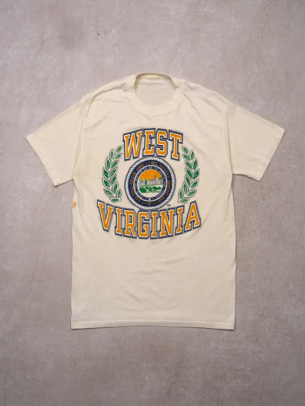 VIntage White West Virginia SIngle Stitch Tee (S) sold by Rebalance Vintage