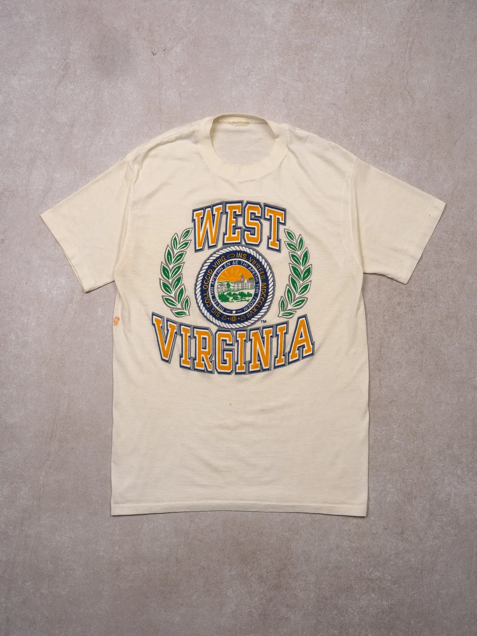 VIntage White West Virginia SIngle Stitch Tee (S) sold by Rebalance Vintage