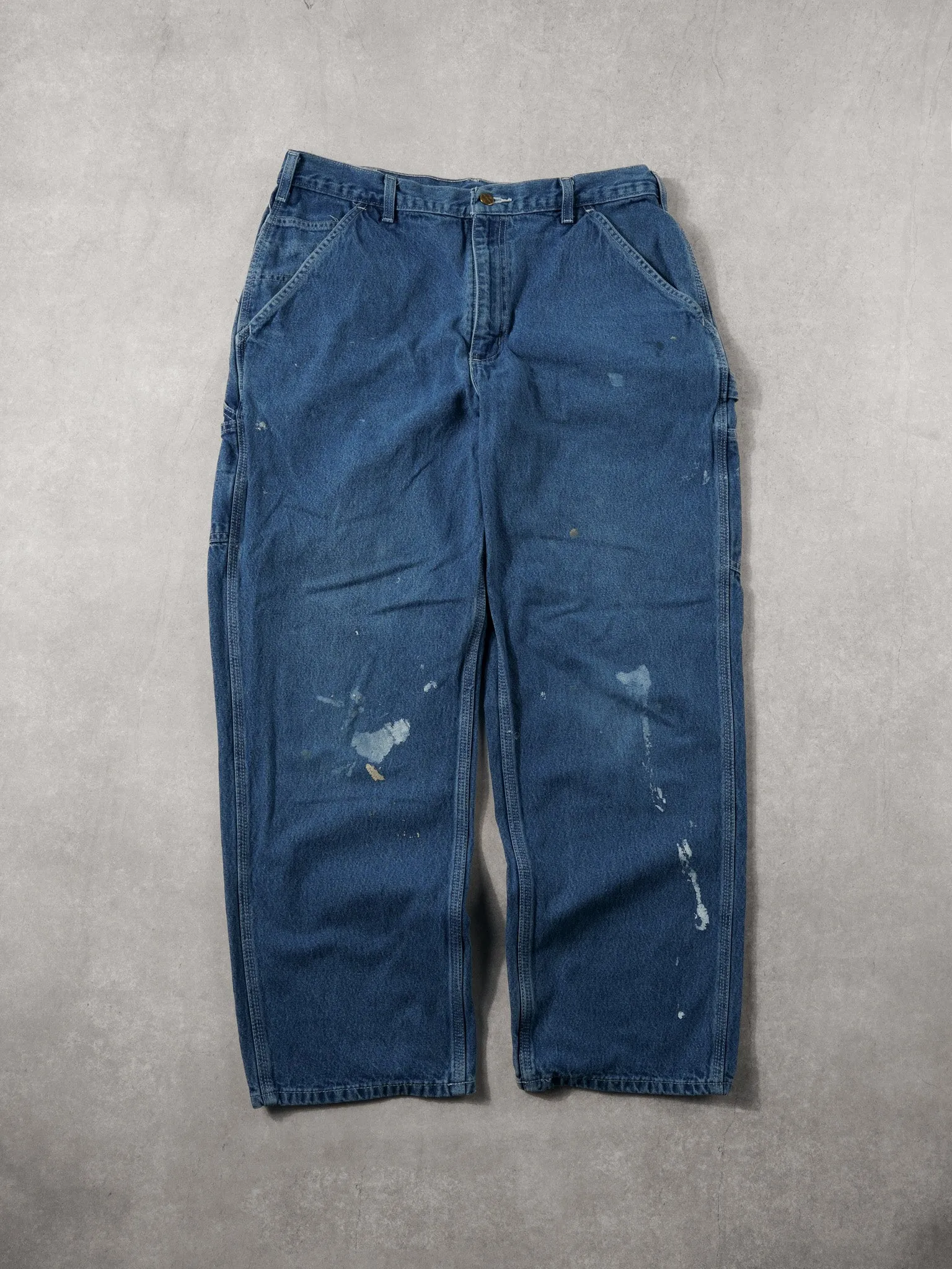 Vintage 90s Dark Blue Carhartt Denim Carpenter Pants (36x29) sold by Rebalance Vintage