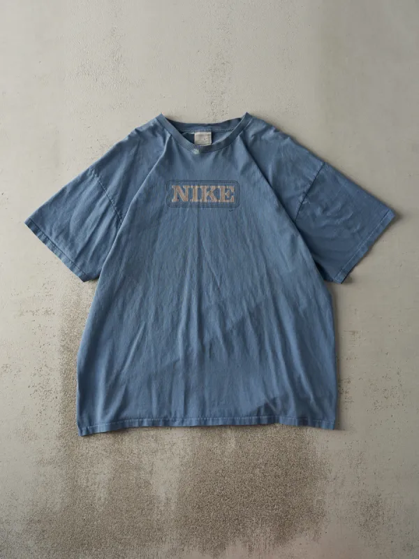 Vintage Y2K Slate Blue Felt Nike Logo Tee (L/XL) sold by Rebalance Vintage