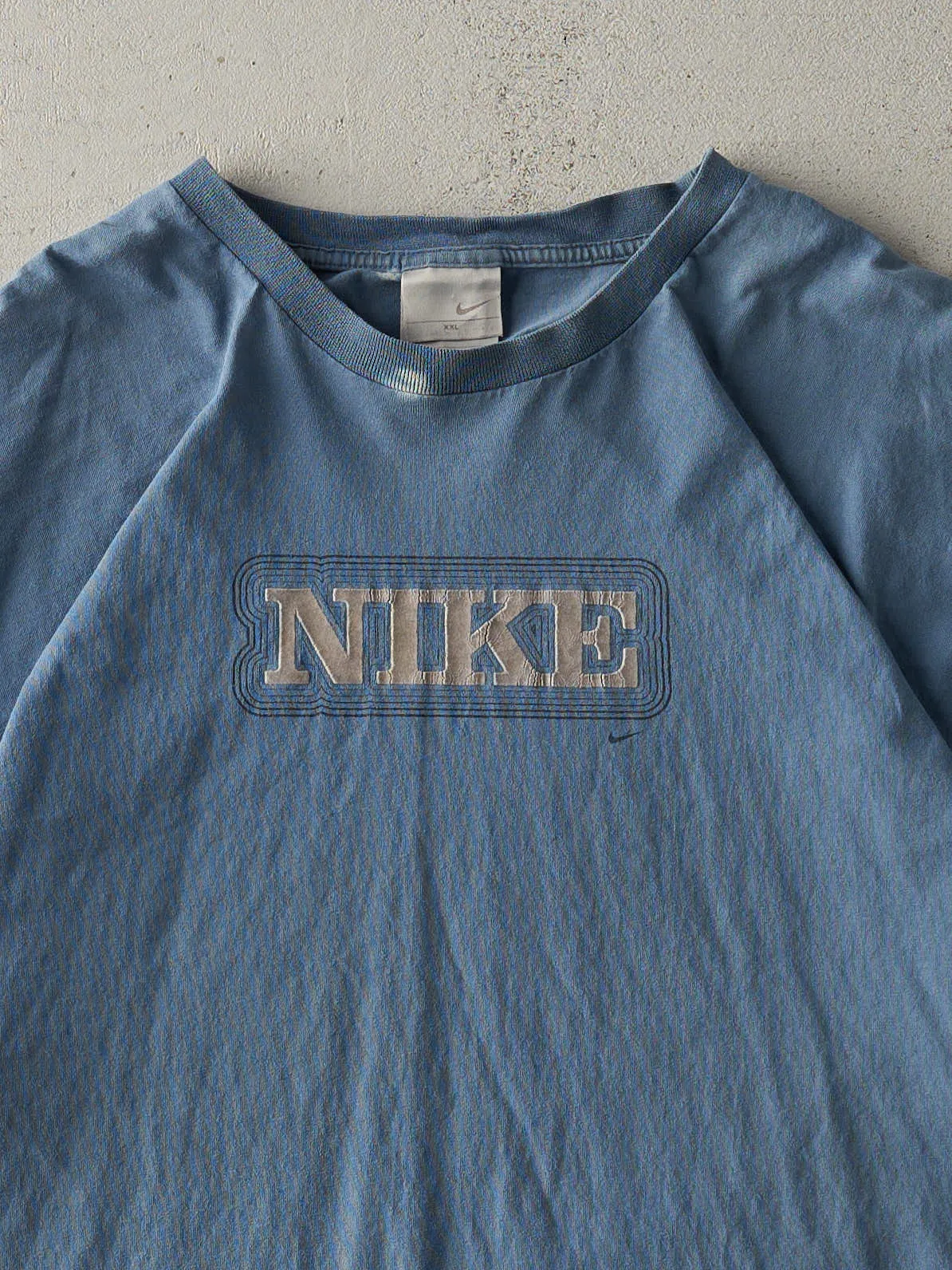 Vintage Y2K Slate Blue Felt Nike Logo Tee (L/XL) sold by Rebalance Vintage product image thumbnail 2