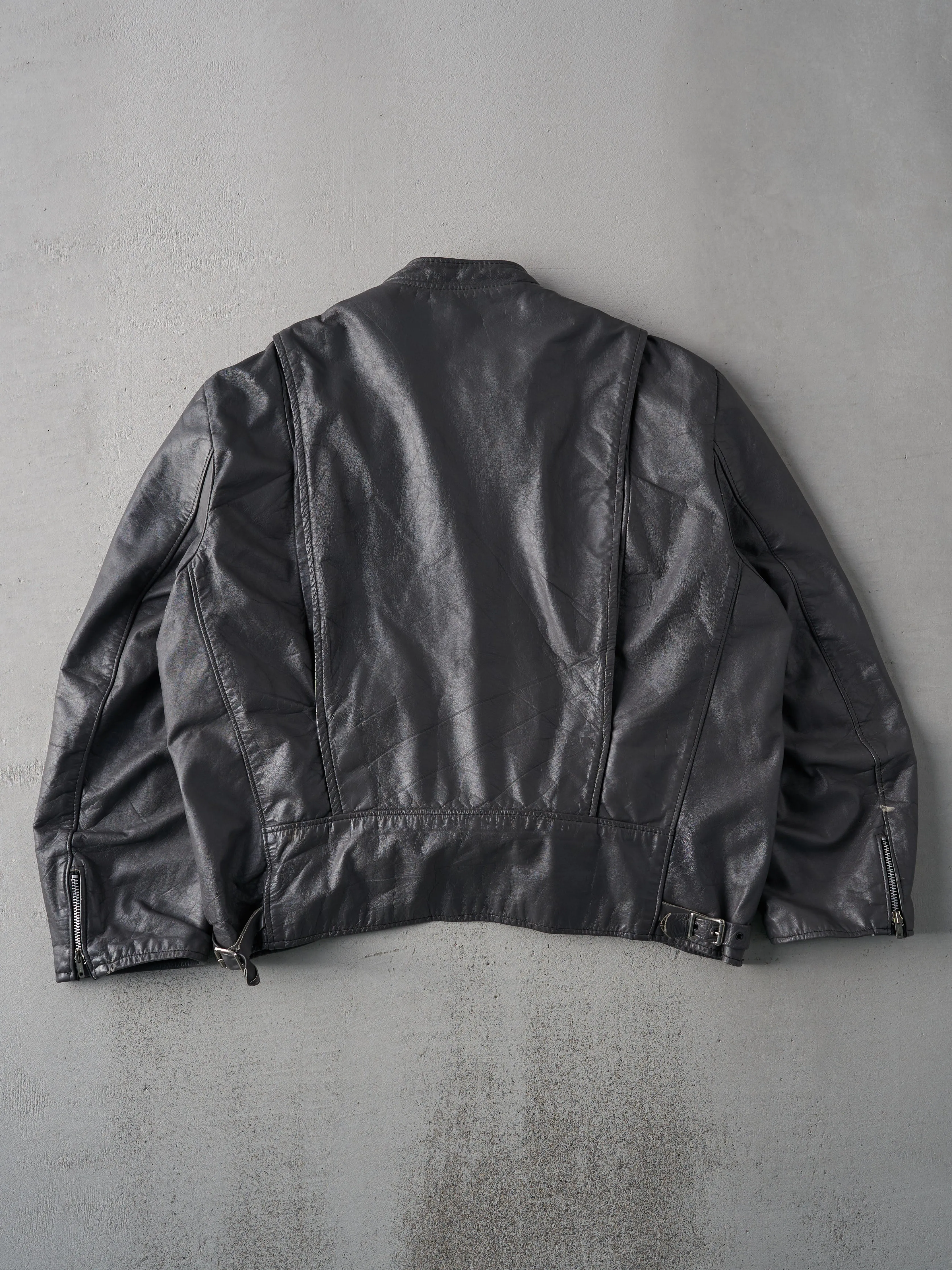 Vintage 90s Grey Brookes Leather Sportswear Biker Jacket (L/XL) sold by Rebalance Vintage product image thumbnail 2