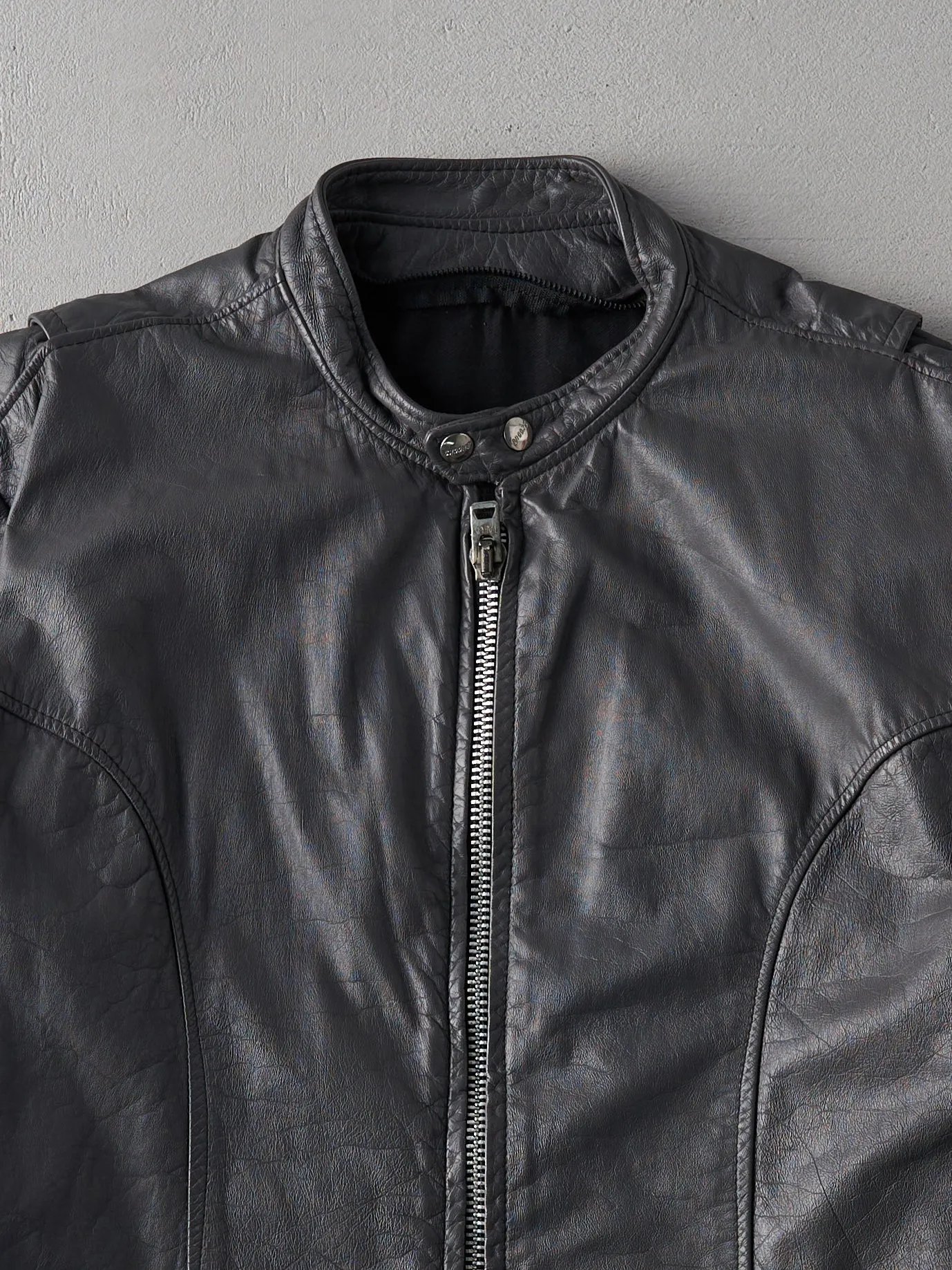 Vintage 90s Grey Brookes Leather Sportswear Biker Jacket (L/XL) sold by Rebalance Vintage product image thumbnail 3