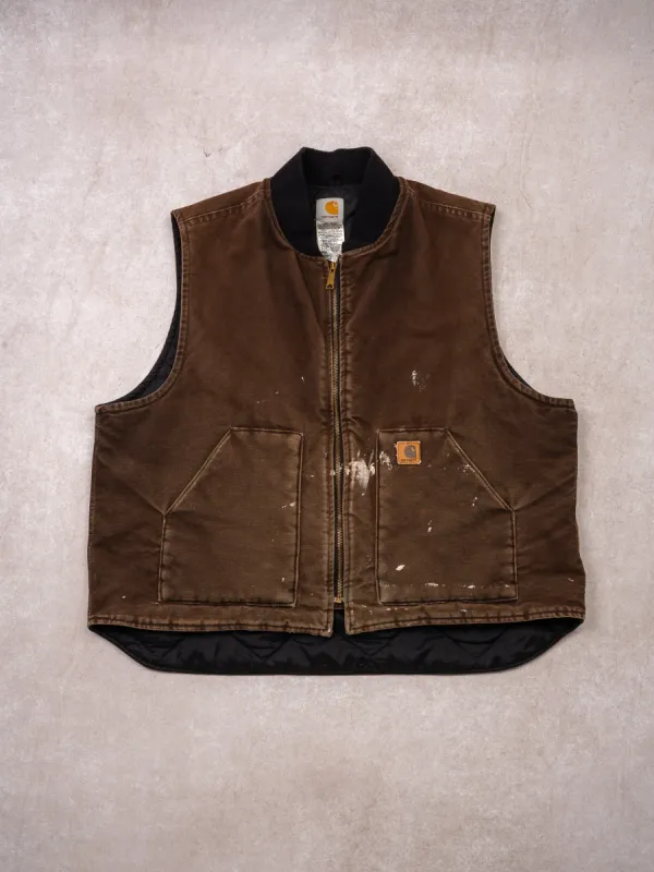 Vintage 90s Brown Carhartt Paint Splashed Duck Vest (XL/XXL) sold by Rebalance Vintage