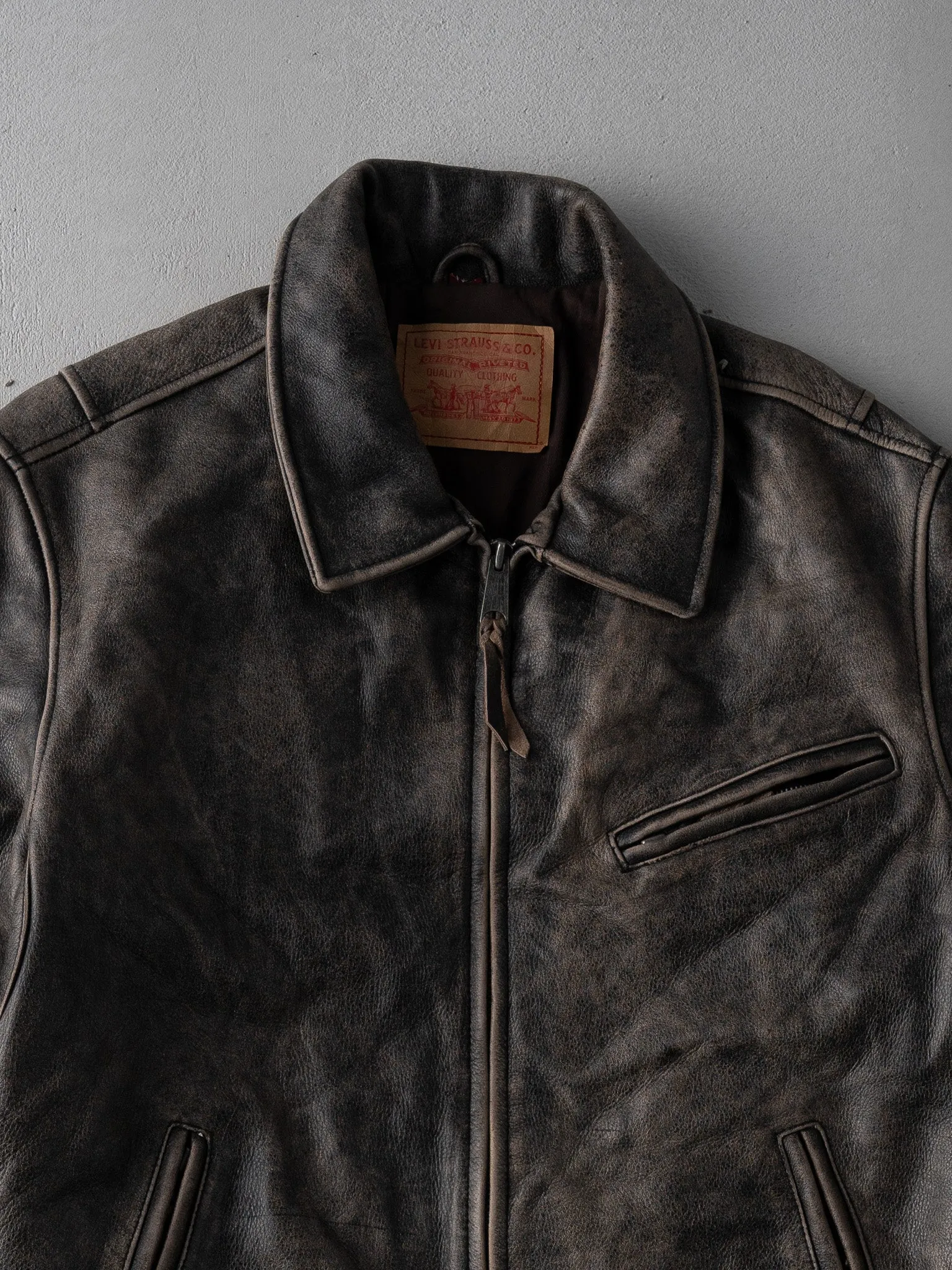 Vintage 90s Washed Brown Levis Leather Jacket (L) sold by Rebalance Vintage product image thumbnail 2