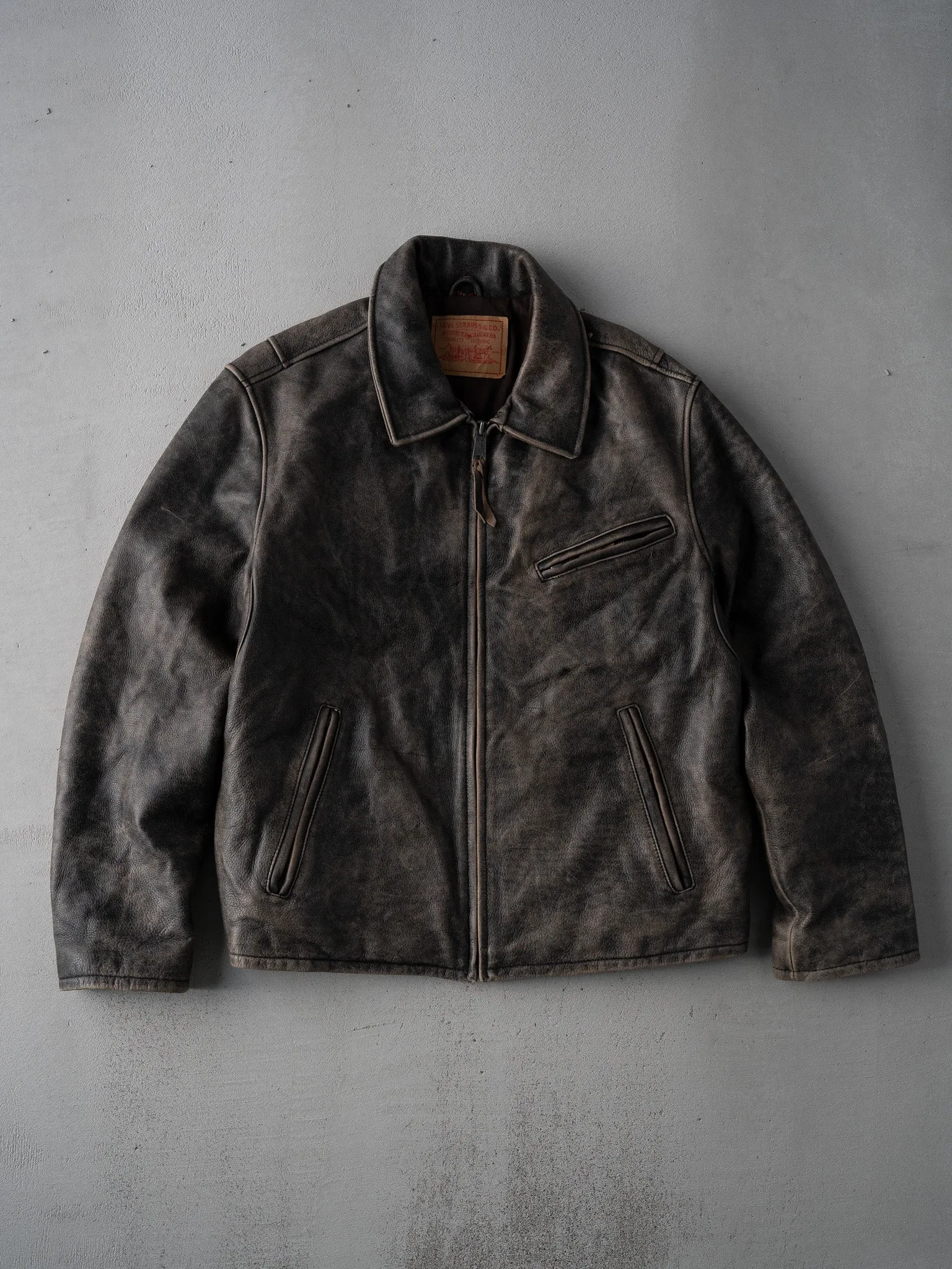 Vintage 90s Washed Brown Levis Leather Jacket (L) sold by Rebalance Vintage