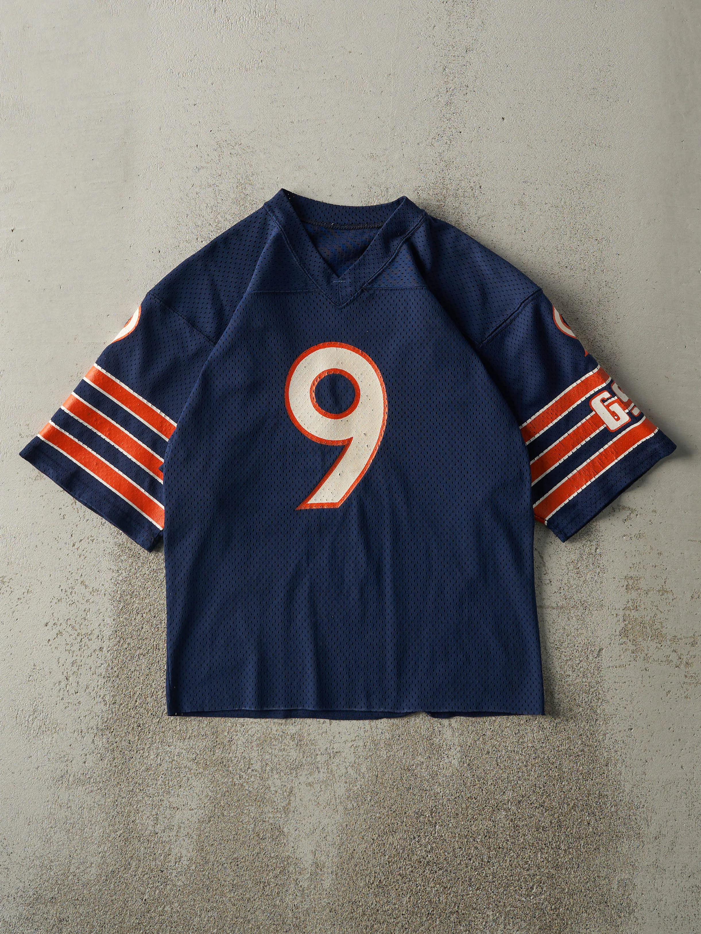 Vintage 80s Navy Blue Chicago Bears #9 Jim McMahon Cropped Football Jersey (XS/S) sold by Rebalance Vintage