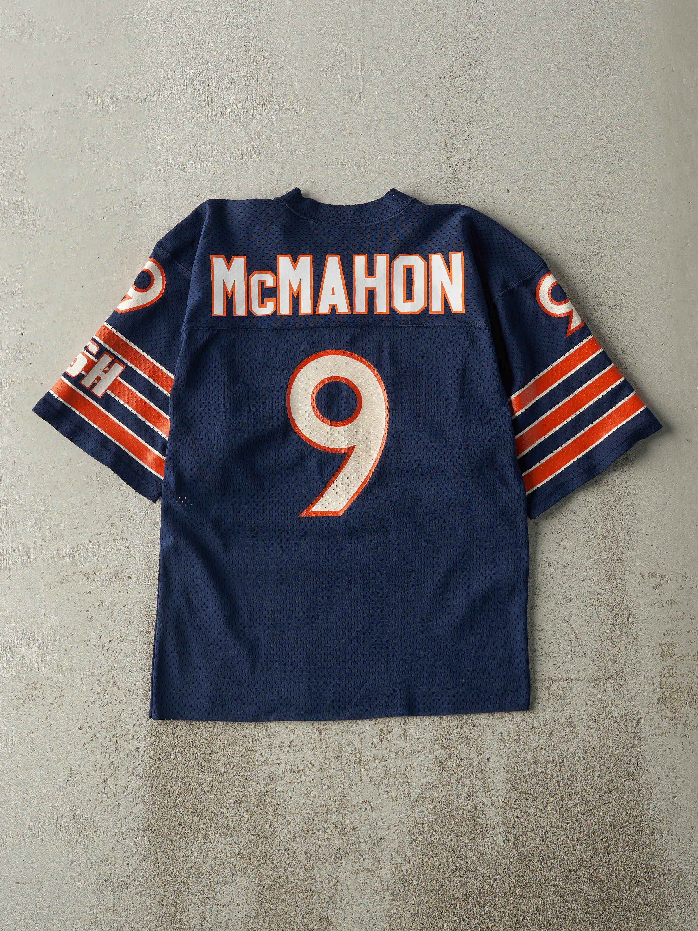 Vintage 80s Navy Blue Chicago Bears #9 Jim McMahon Cropped Football Jersey (XS/S) sold by Rebalance Vintage product image thumbnail 2
