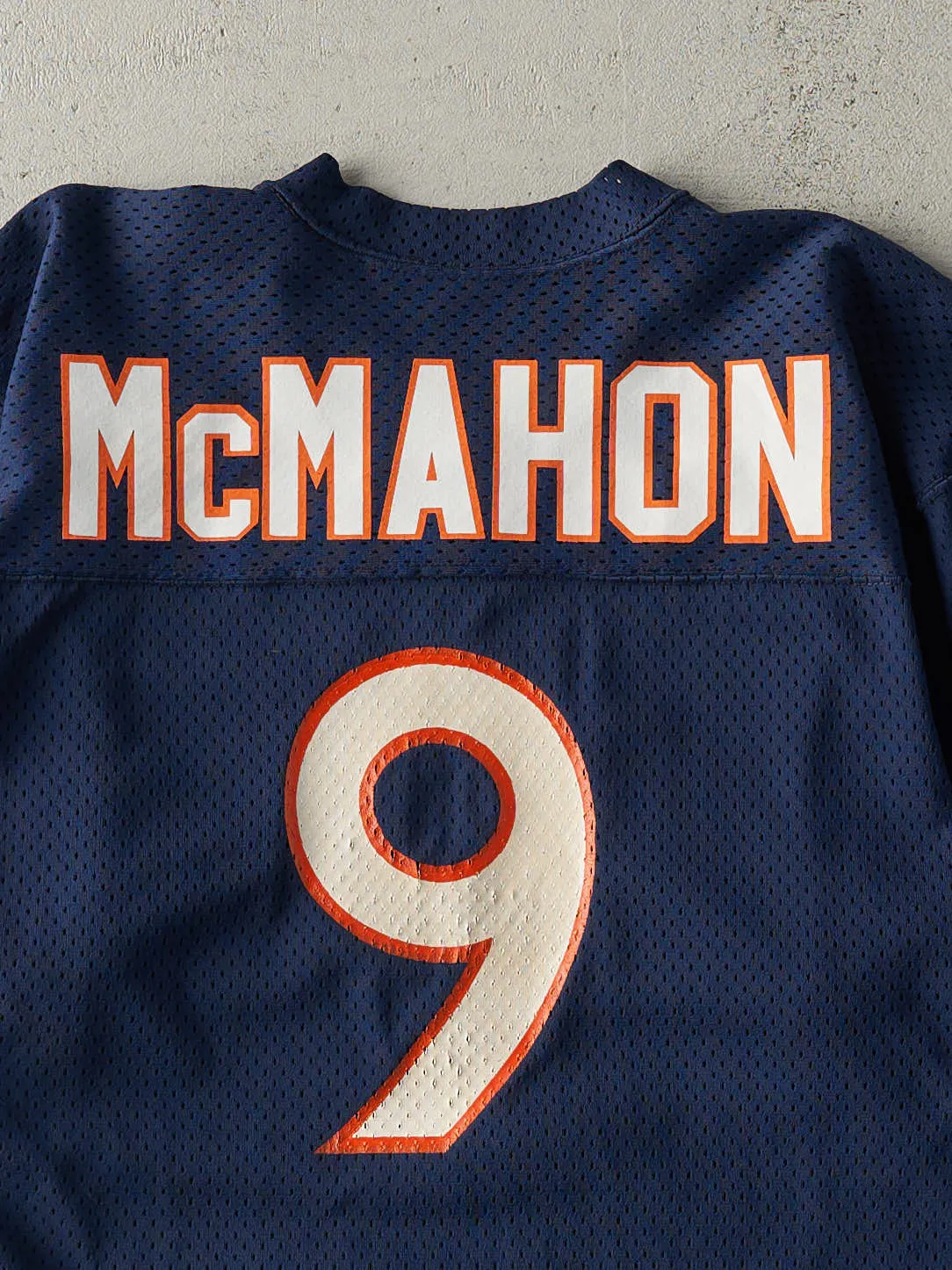 Vintage 80s Navy Blue Chicago Bears #9 Jim McMahon Cropped Football Jersey (XS/S) sold by Rebalance Vintage product image thumbnail 5