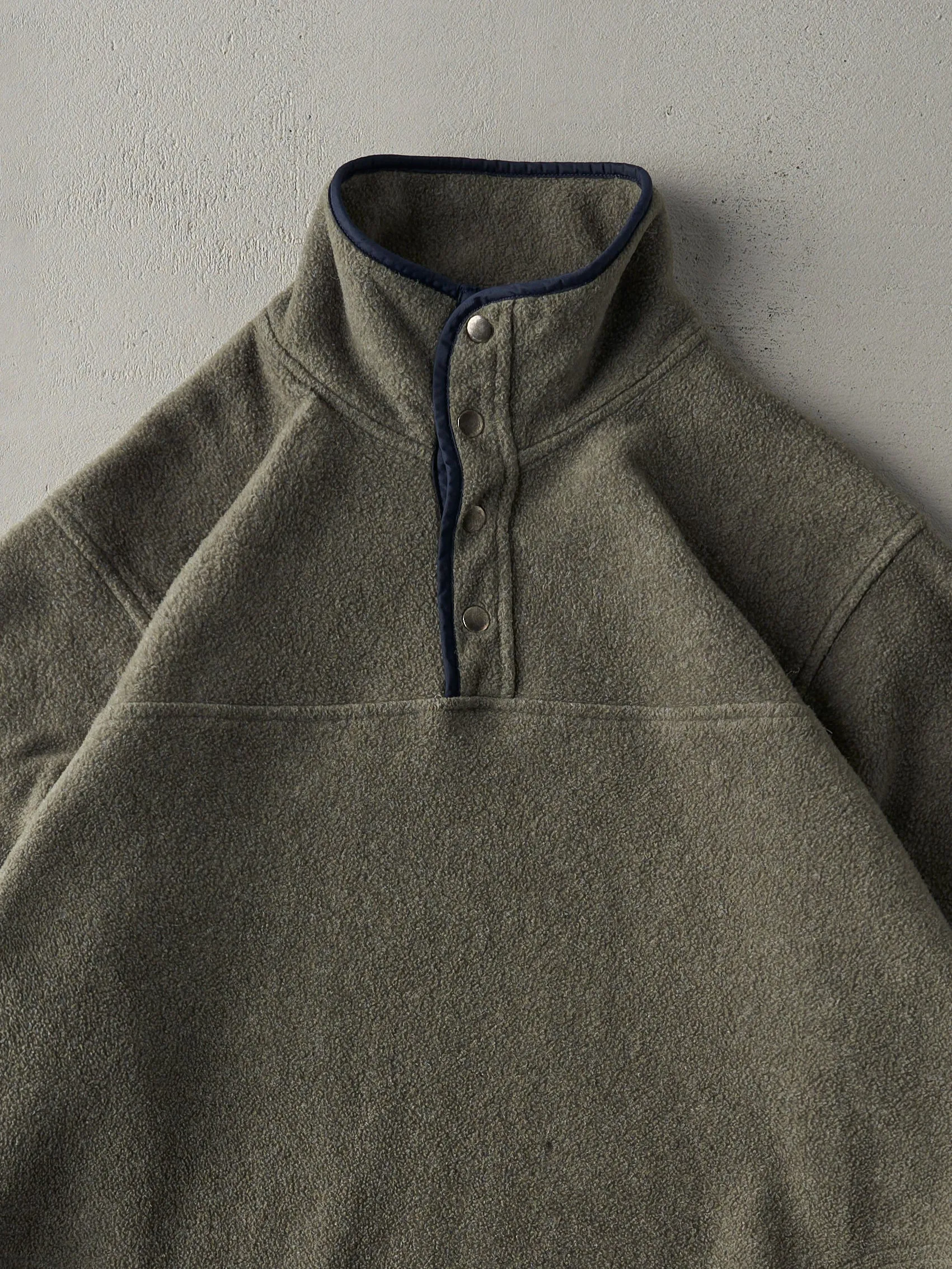 Vintage 90s Olive Green Quarter Button Fleece Sweater (L) sold by Rebalance Vintage product image thumbnail 2