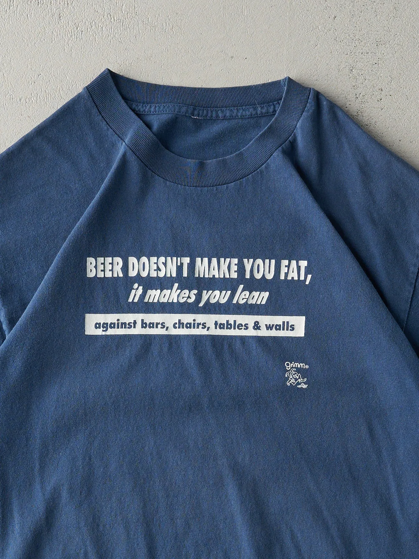 Vintage Y2K Navy Blue "Beer Doesn't Make You Fat" Tee (M) sold by Rebalance Vintage product image thumbnail 2