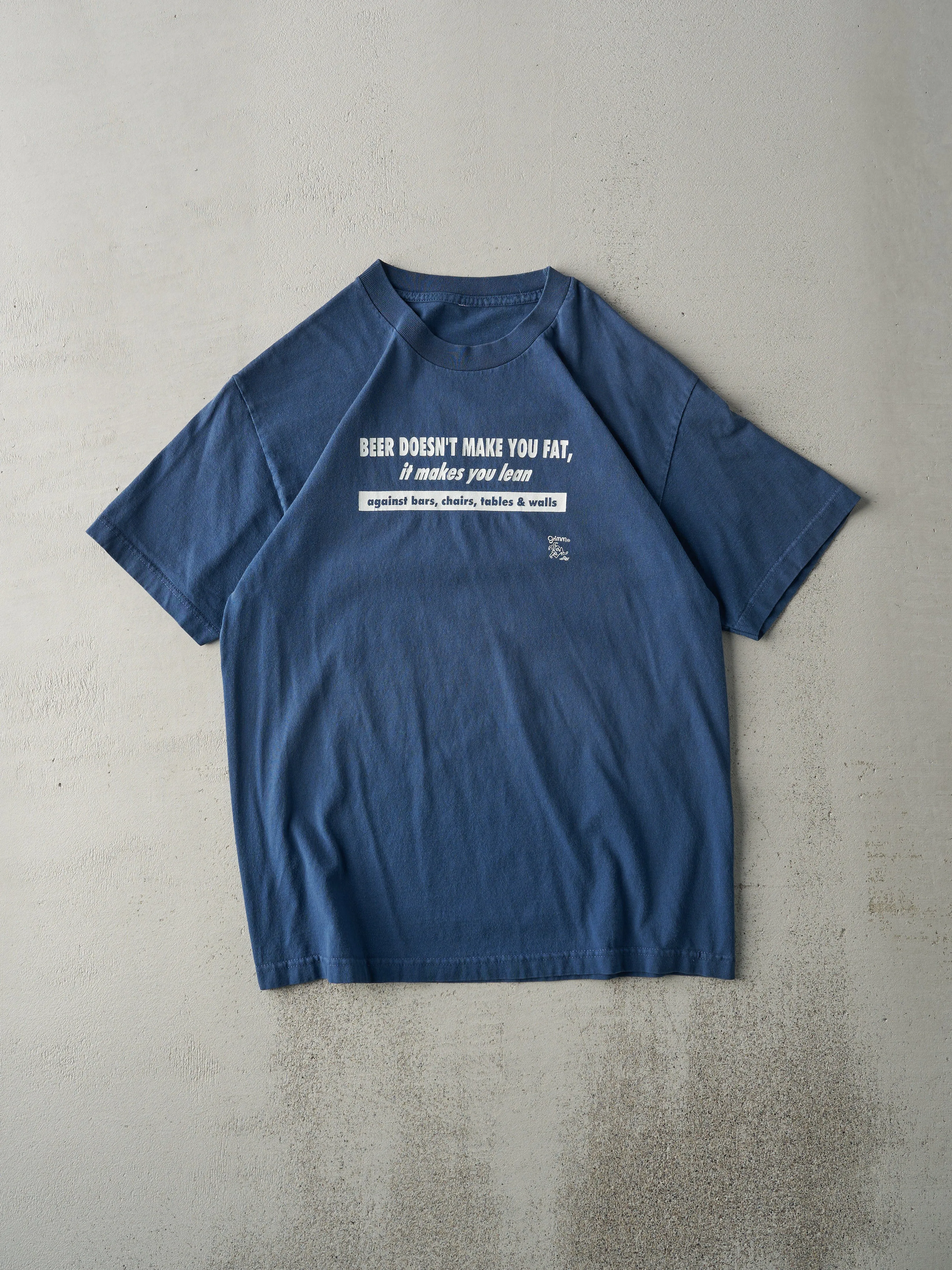 Vintage Y2K Navy Blue "Beer Doesn't Make You Fat" Tee (M) sold by Rebalance Vintage