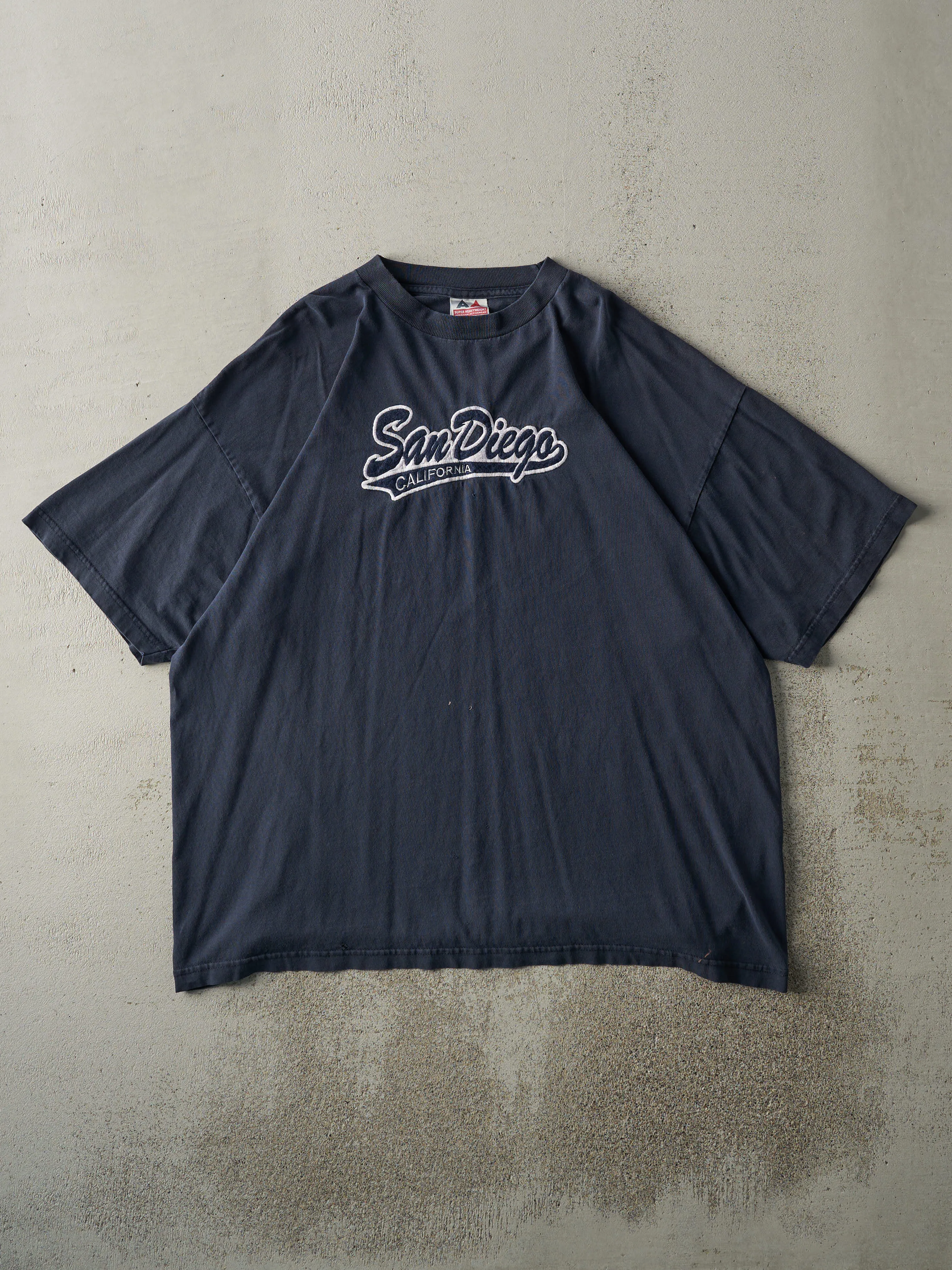 Vintage 90s Navy Blue Embroidered San Diego Tee (L/XL) sold by Rebalance Vintage