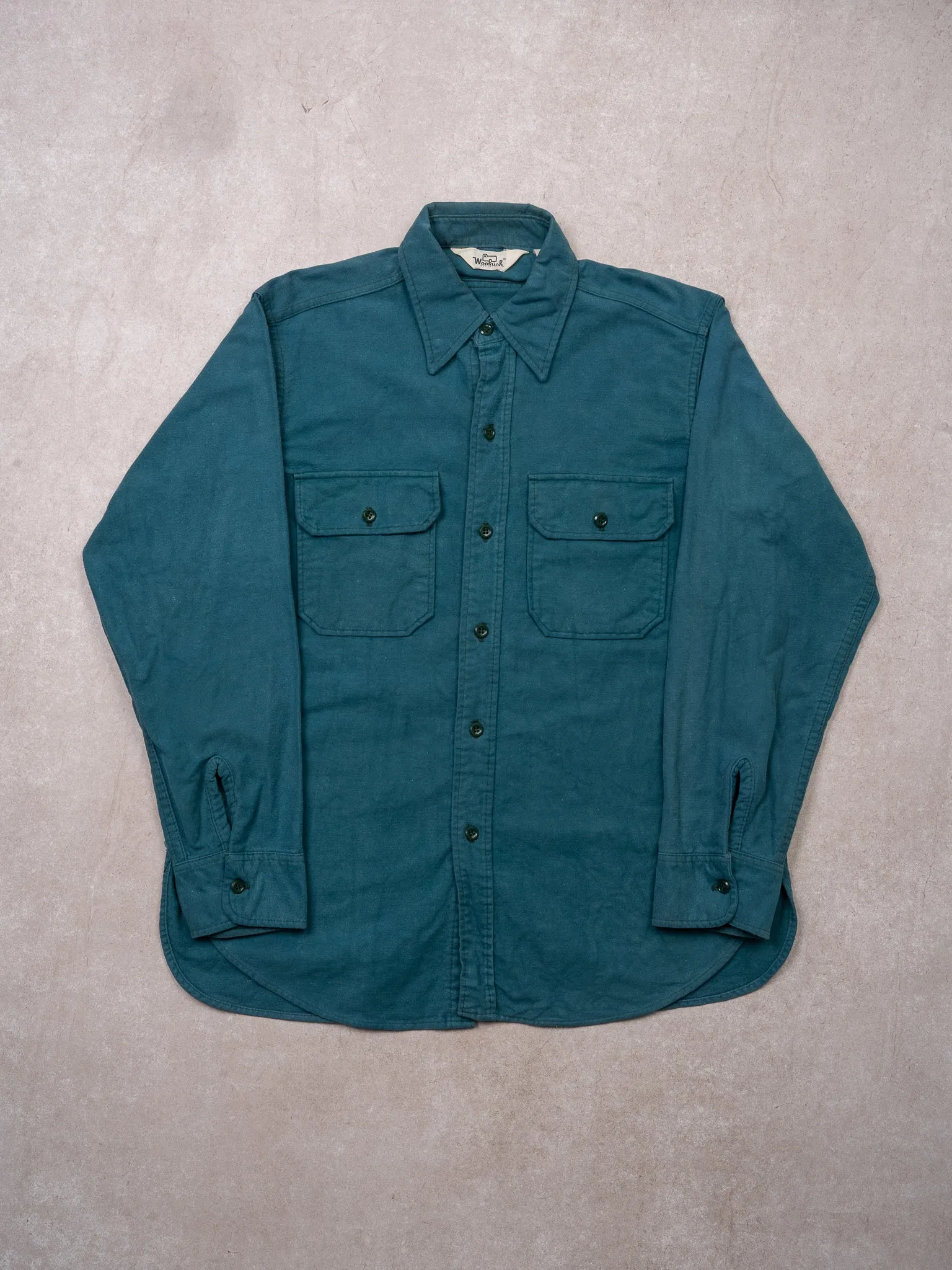 Vintage 70s Teal Woolrich Button Up (L) sold by Rebalance Vintage