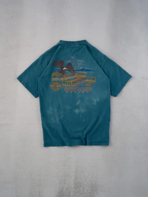 Vintage 90s Teal Harley Davidson Vancouver BC Graphic Tee (M) sold by Rebalance Vintage