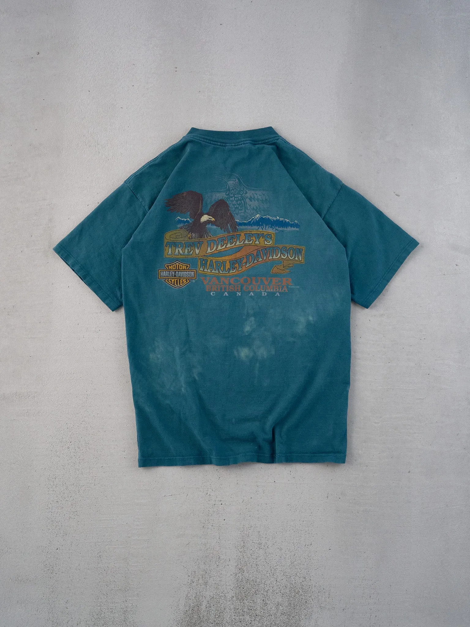 Vintage 90s Teal Harley Davidson Vancouver BC Graphic Tee (M) sold by Rebalance Vintage