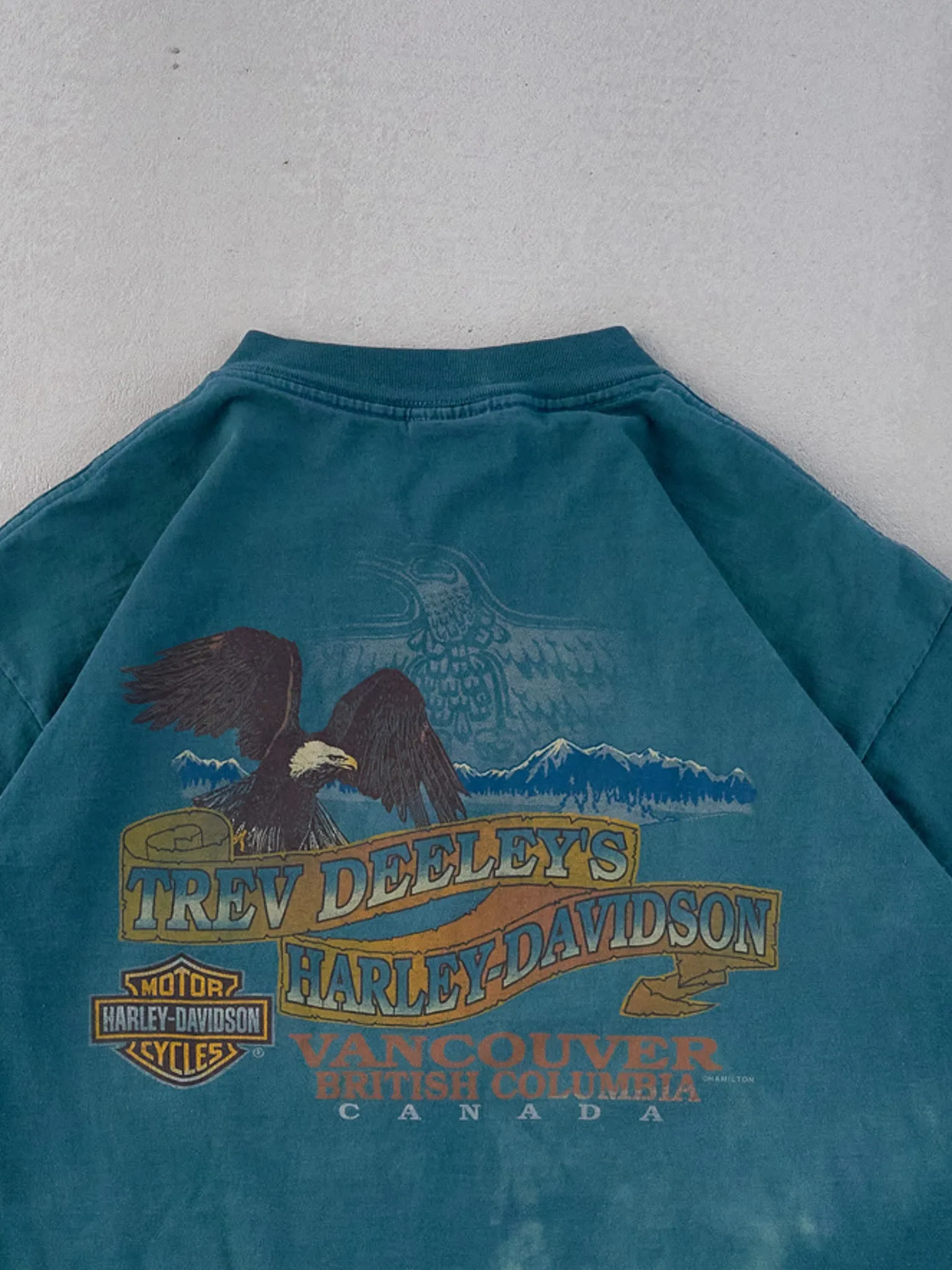 Vintage 90s Teal Harley Davidson Vancouver BC Graphic Tee (M) sold by Rebalance Vintage product image thumbnail 4