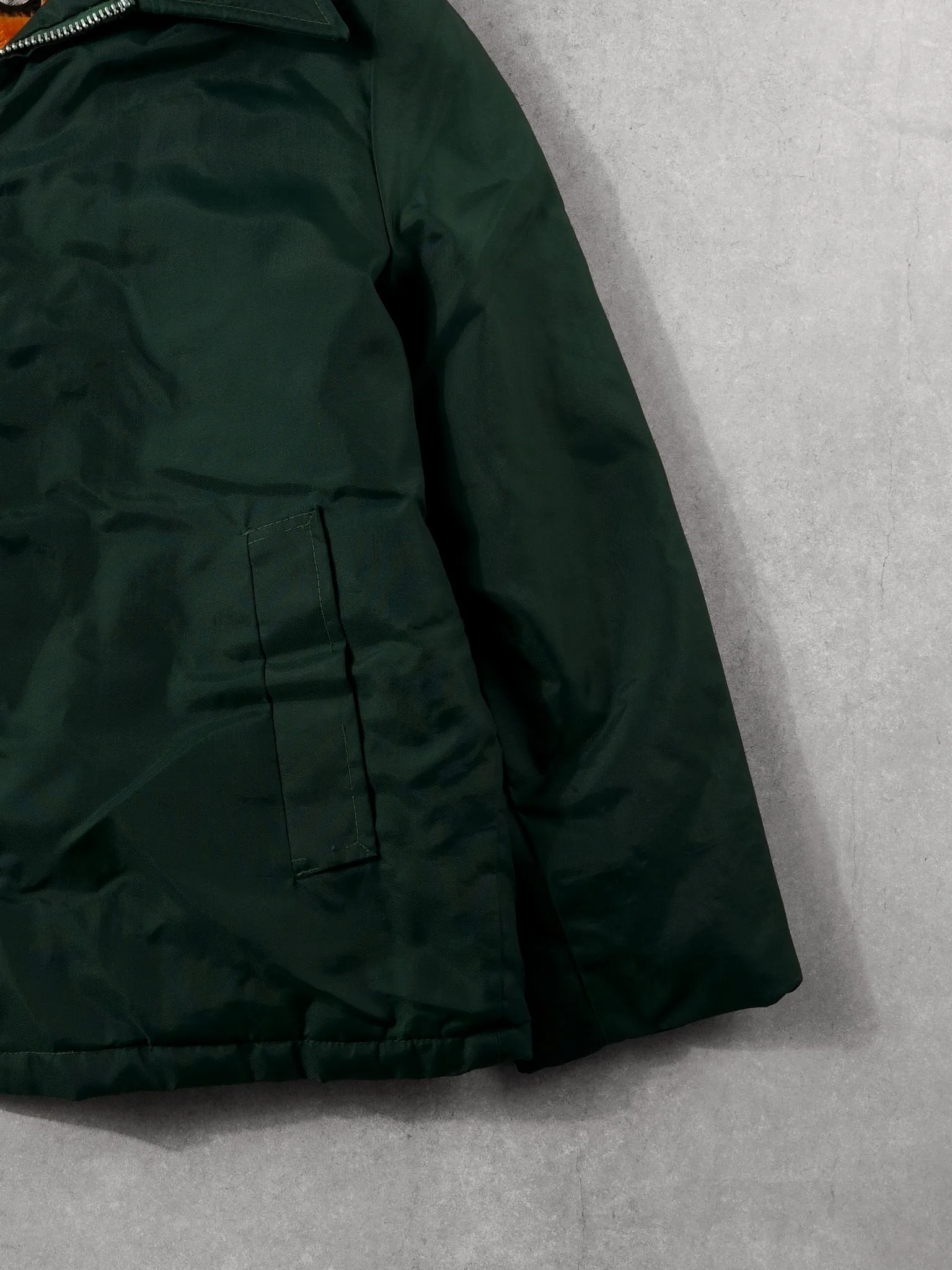 Vintage 70s Forest Green Sportswear Lined Collared Bomber Jacket (L) sold by Rebalance Vintage product image thumbnail 3