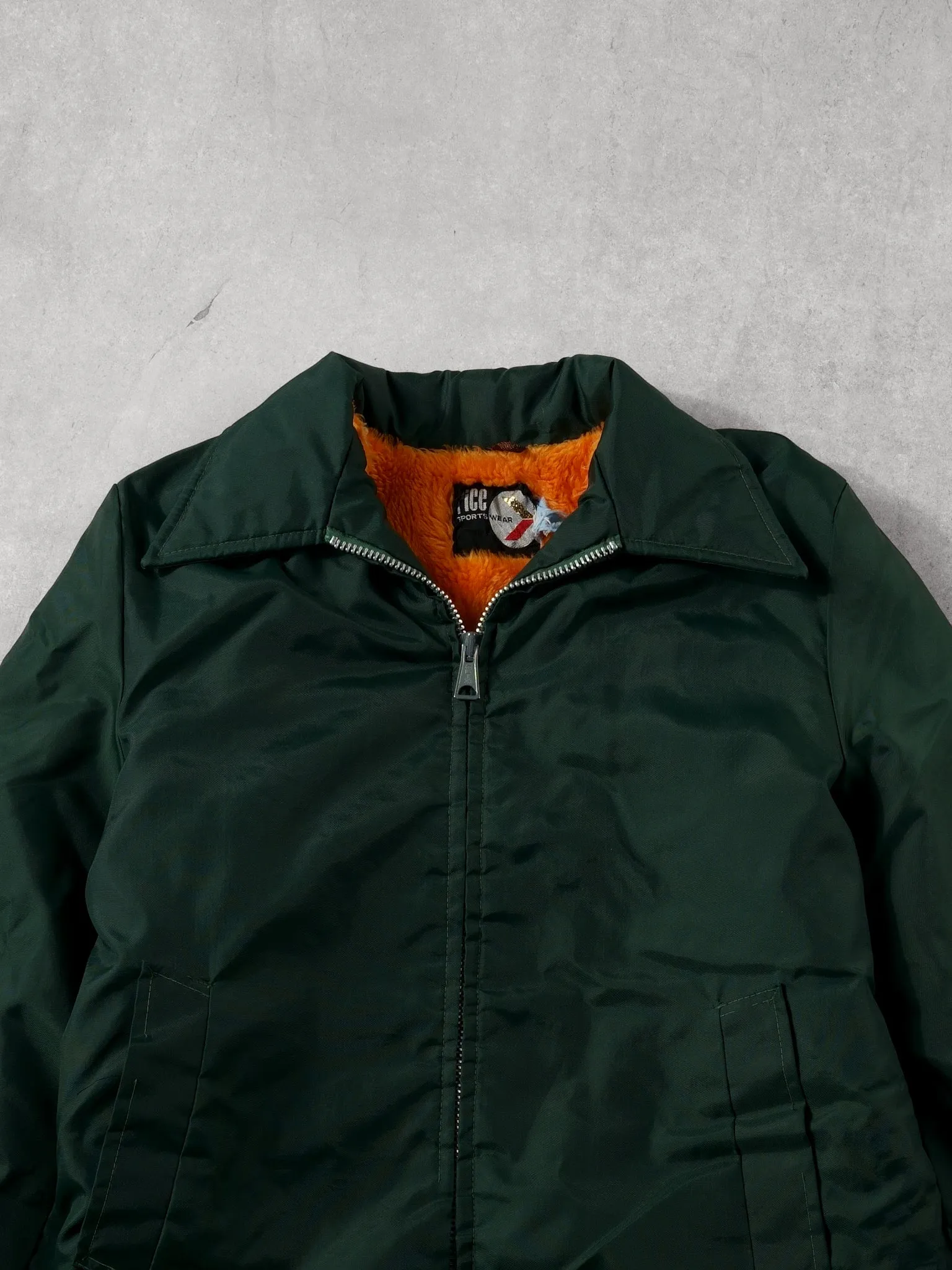 Vintage 70s Forest Green Sportswear Lined Collared Bomber Jacket (L) sold by Rebalance Vintage product image thumbnail 2