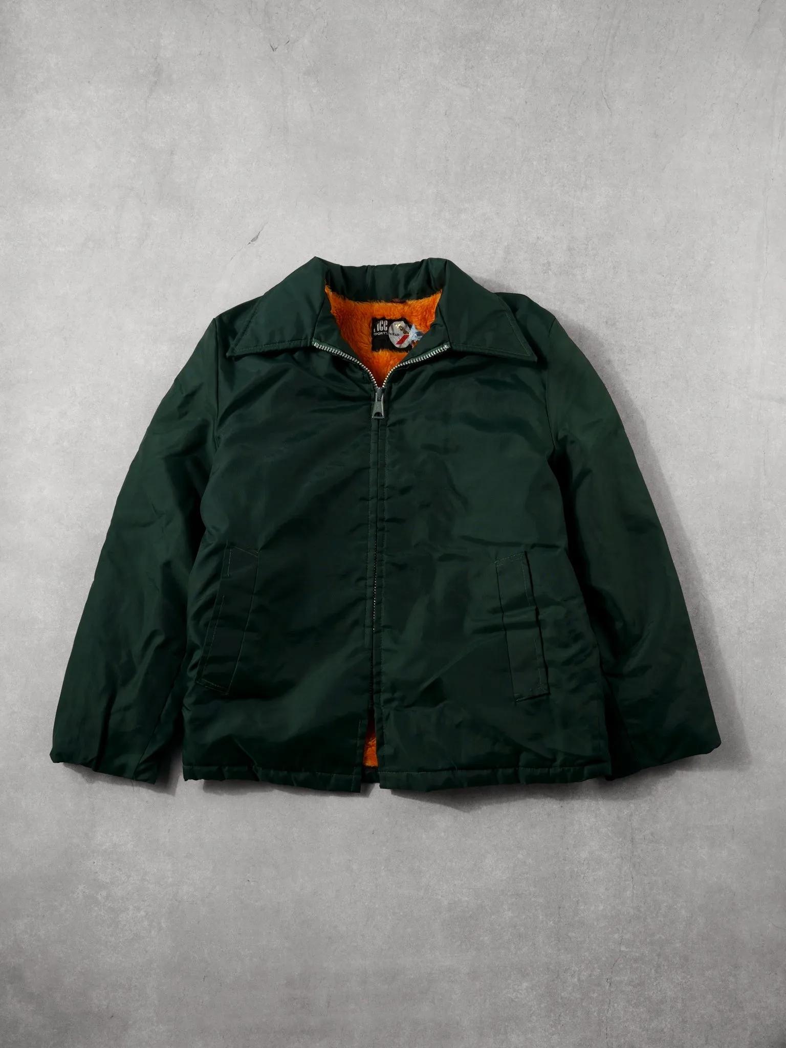 Vintage 70s Forest Green Sportswear Lined Collared Bomber Jacket (L) sold by Rebalance Vintage