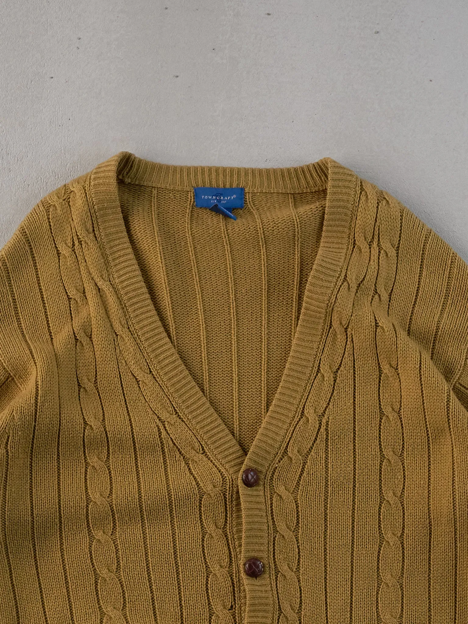 Vintage 90s Mustard Yellow Towncraft Knit Cardigan (L) sold by Rebalance Vintage product image thumbnail 2