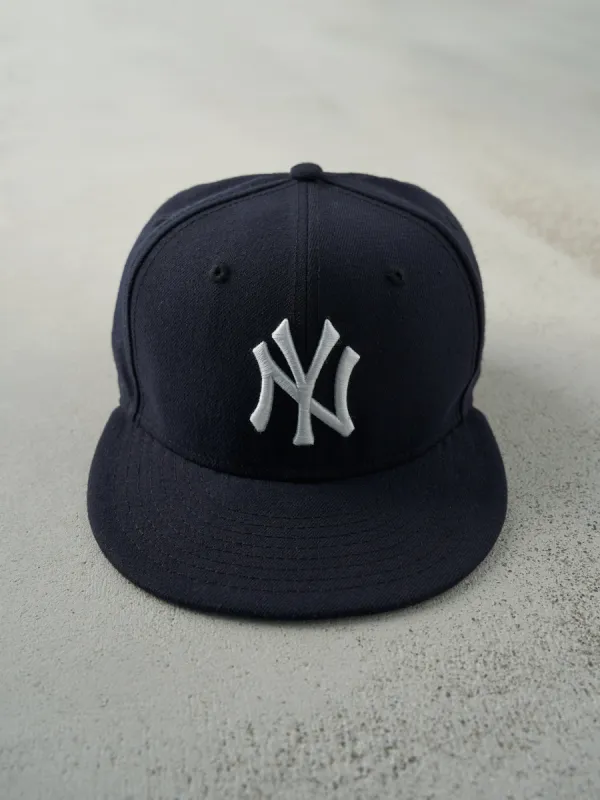 Vintage Y2K Navy Blue 59Fifty Embroidered New York Yankees Fitted Hat (7 1/8) sold by Rebalance Vintage