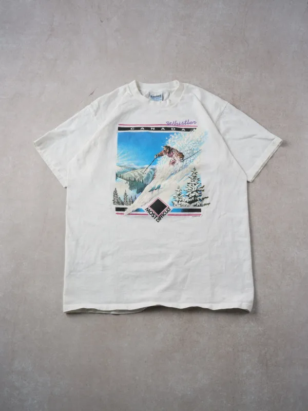 Vintage 90s White Whistlers Canada Skiing Graphic Tee (M) sold by Rebalance Vintage