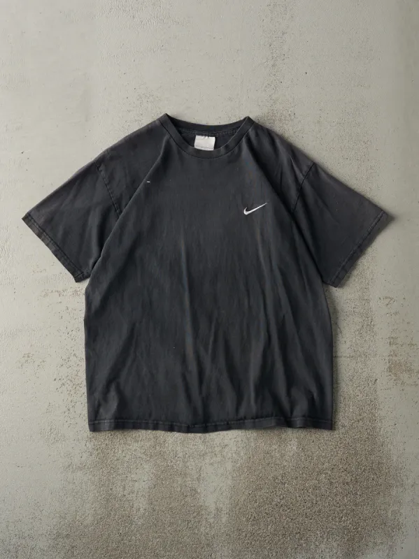 Vintage 90s Faded Black Embroidered Nike Swoosh Tee (M) sold by Rebalance Vintage