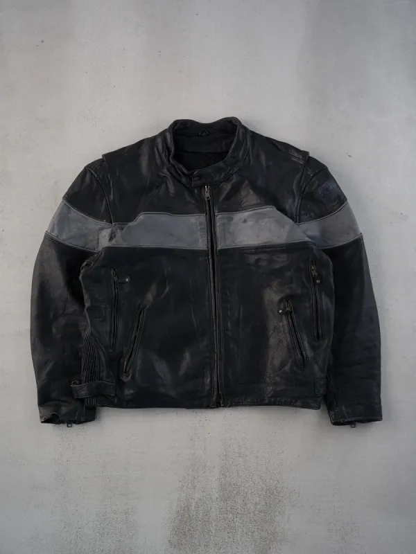 Vintage 90s Black and Grey Leather Racing Jacket (L/XL) sold by Rebalance Vintage