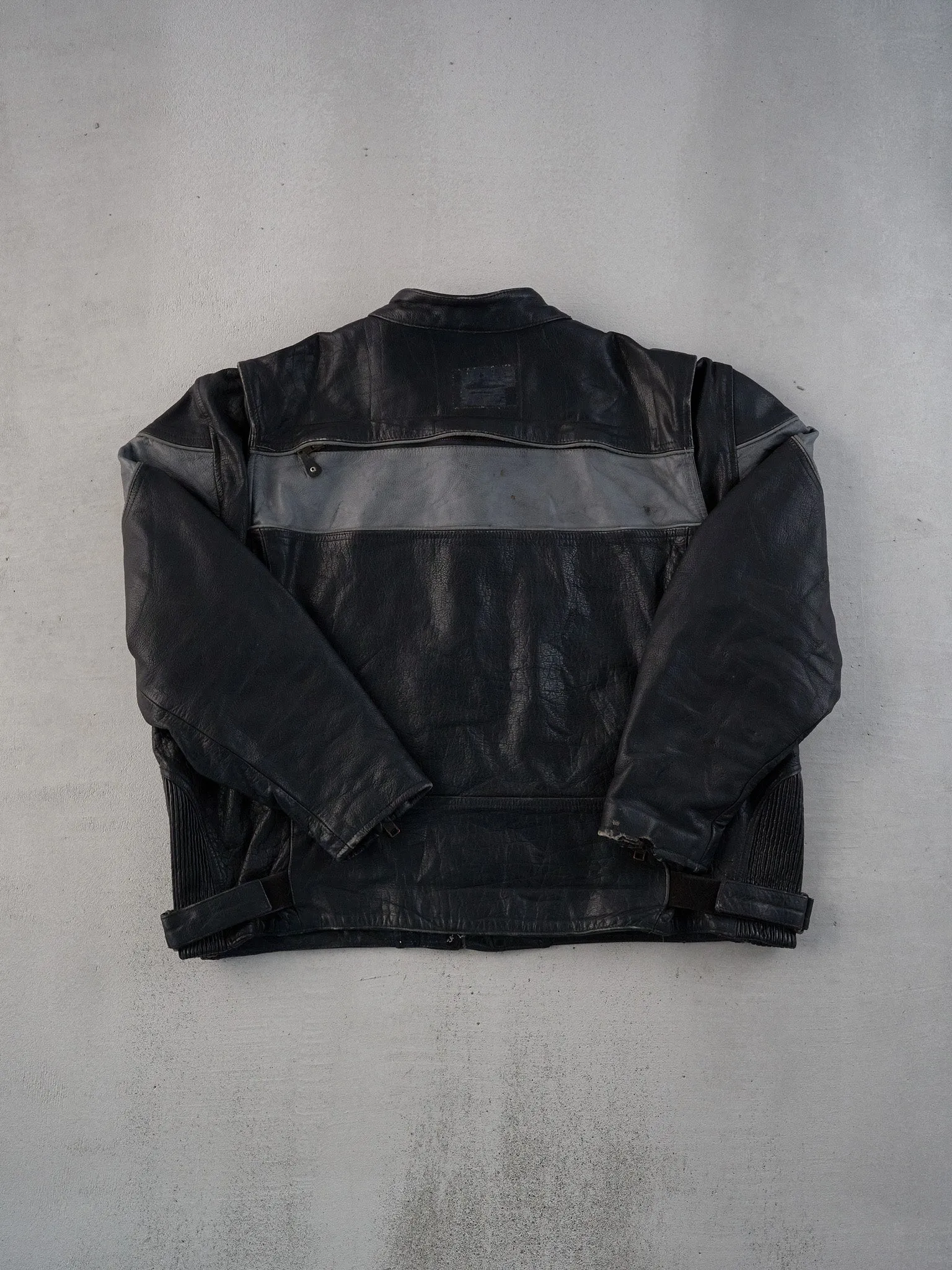 Vintage 90s Black and Grey Leather Racing Jacket (L/XL) sold by Rebalance Vintage product image thumbnail 2