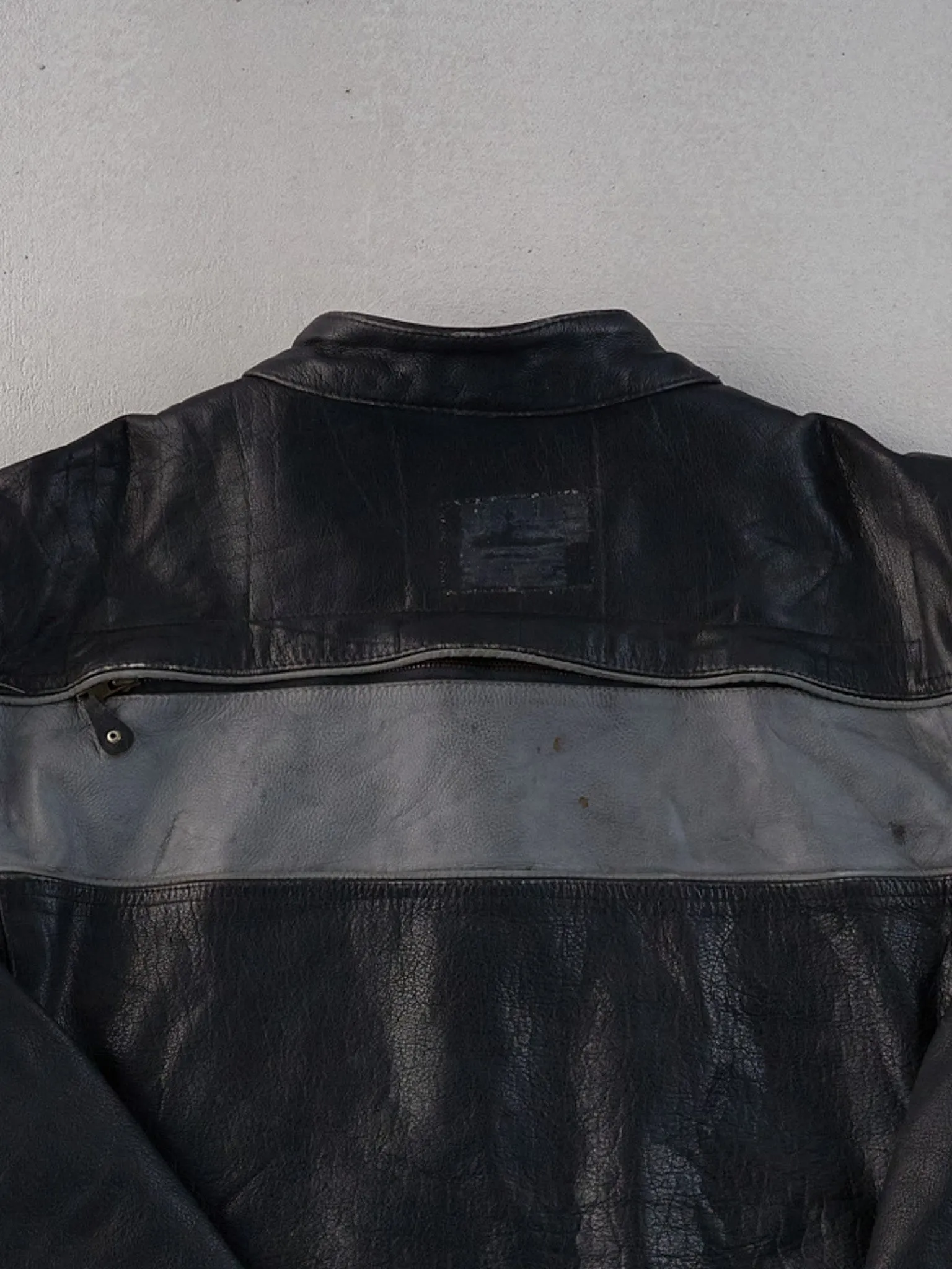 Vintage 90s Black and Grey Leather Racing Jacket (L/XL) sold by Rebalance Vintage product image thumbnail 4