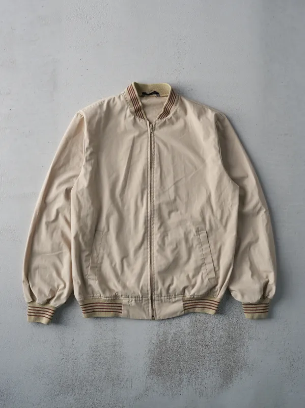 Vintage 90s Beige Striped Collared Bomber Jacket (M) made by Rebalance Vintage
