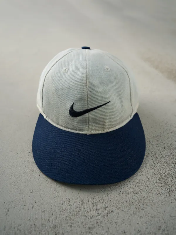 Vintage 90s White & Blue Embroidered Nike Swoosh Fitted Hat (7 3/8) sold by Rebalance Vintage