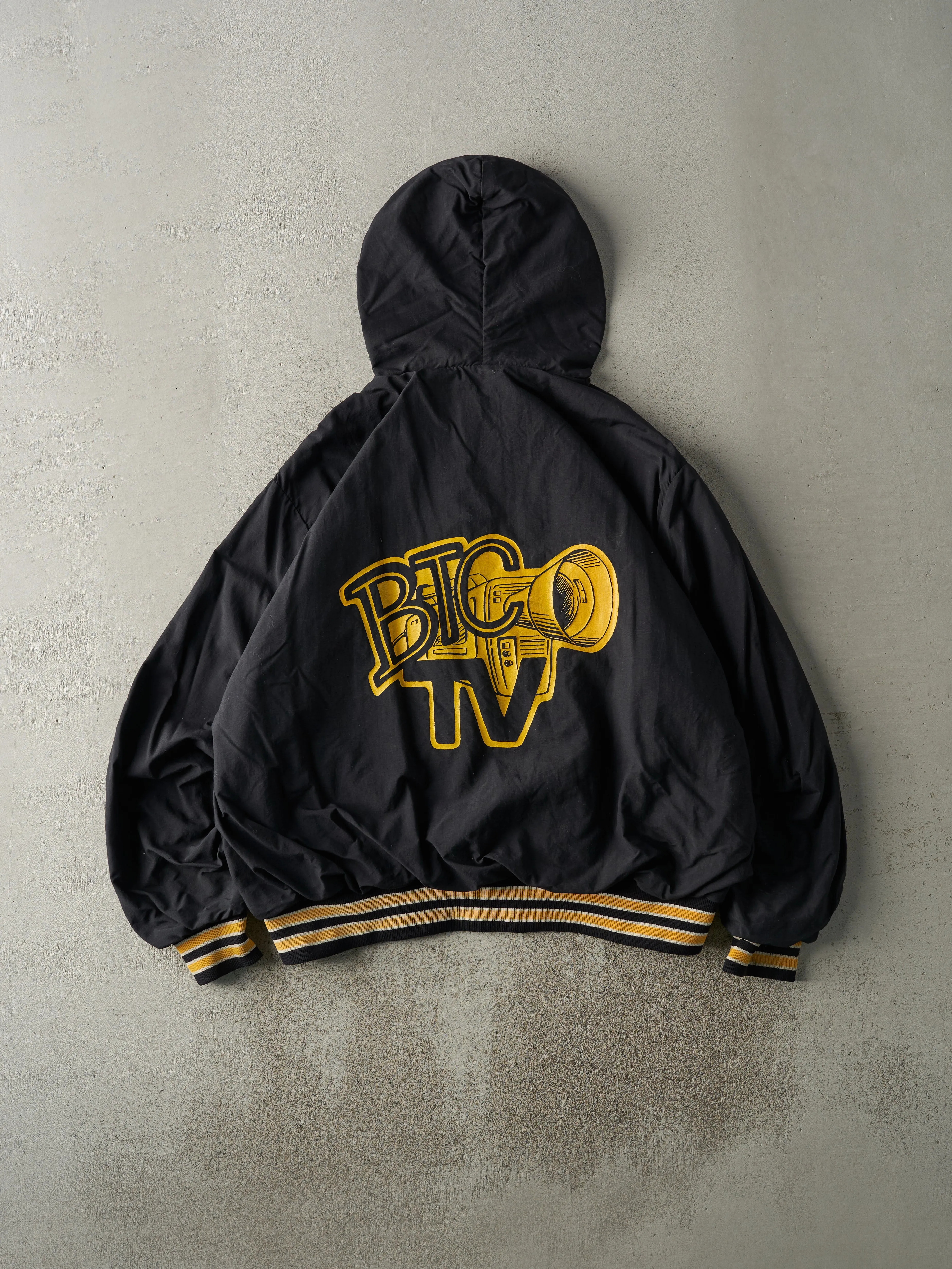 Vintage 90s Black & Yellow Quarter Zip Hooded Bomber Jacket (XXL) sold by Rebalance Vintage product image thumbnail 2