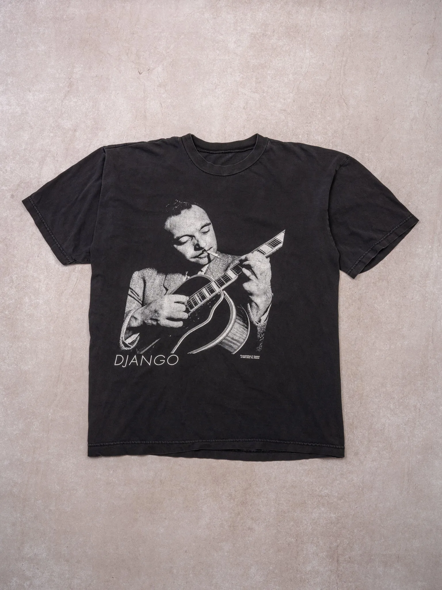 Vintage RARE 1990 Black Django Jazz Guitarist Tee (L) sold by Rebalance Vintage