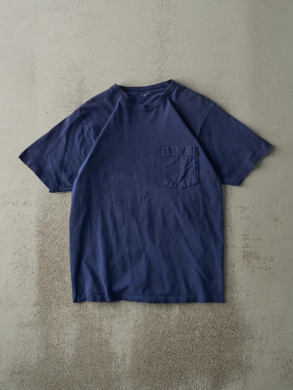 Vintage 90s Navy Blue Blank Single Stitch Pocket Tee (S) sold by Rebalance Vintage