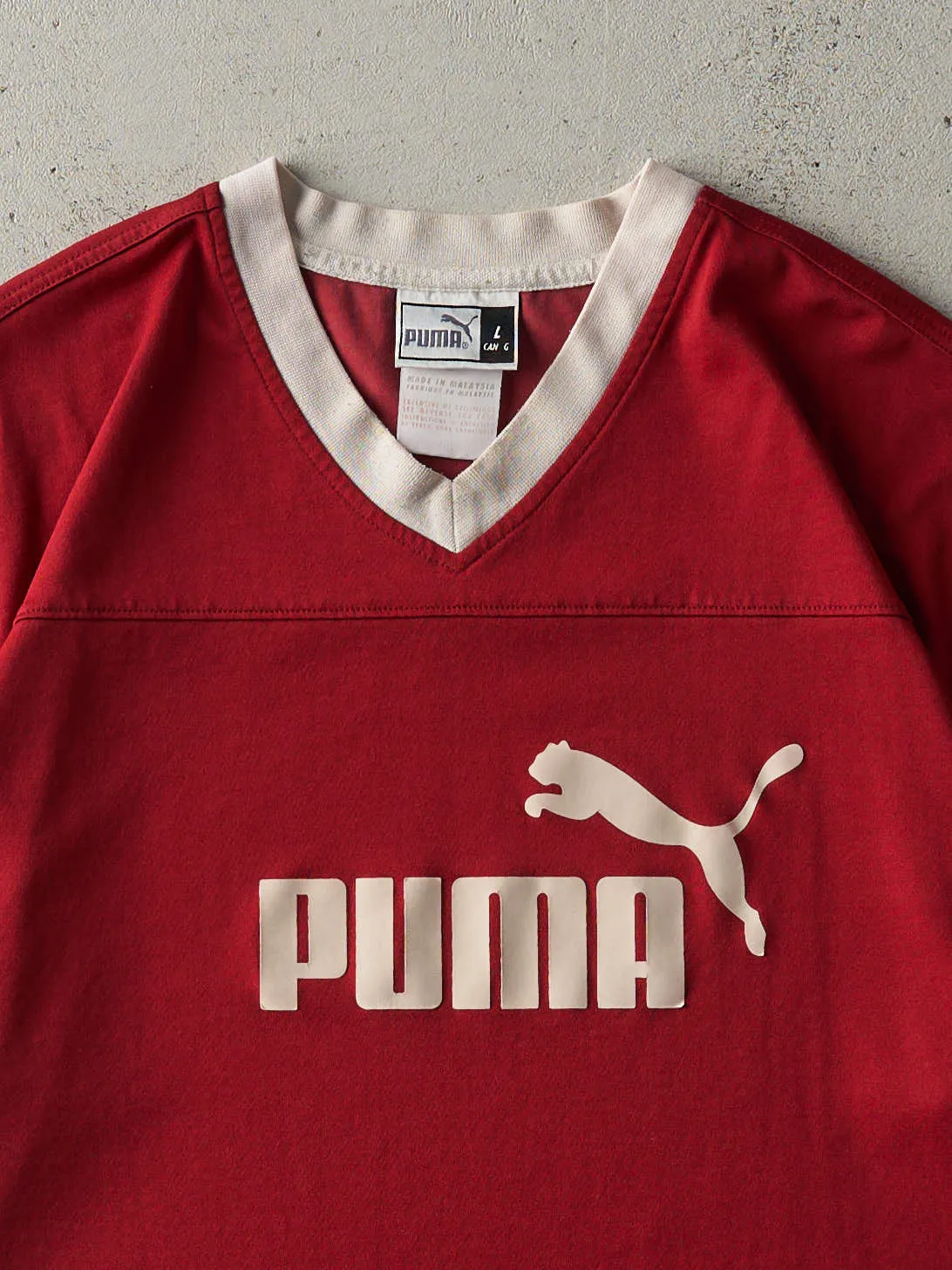 Vintage Y2K Burgundy Puma Soccer Jersey (L) sold by Rebalance Vintage product image thumbnail 3