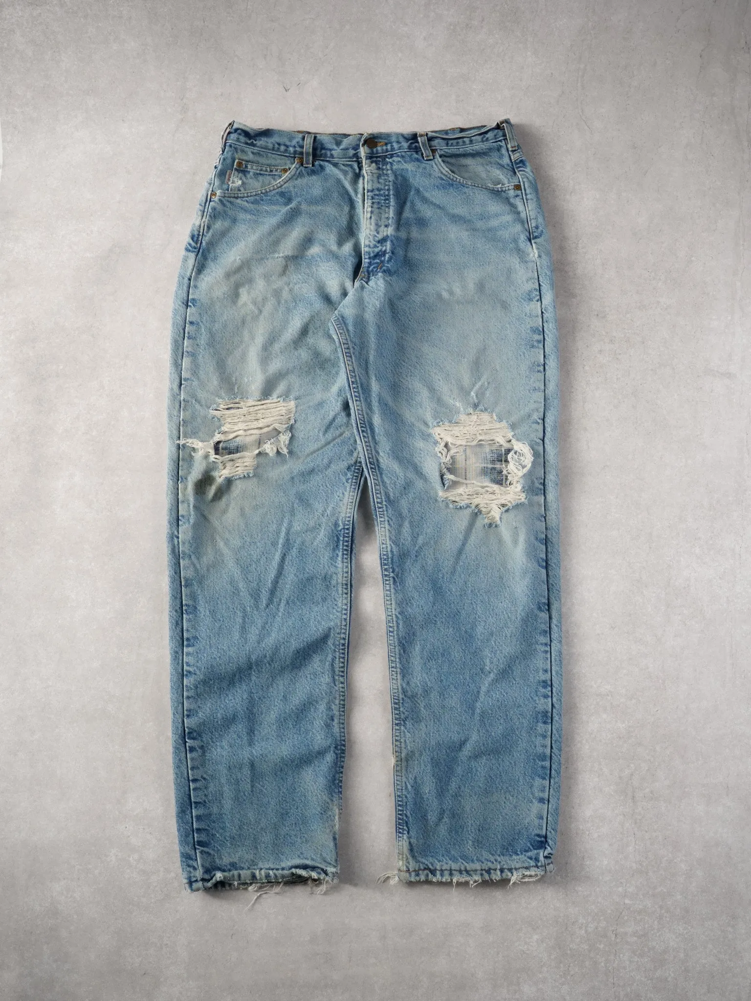 Vintage 90s Light Blue Carhartt Distressed Lined Denim Jeans (38x34) sold by Rebalance Vintage