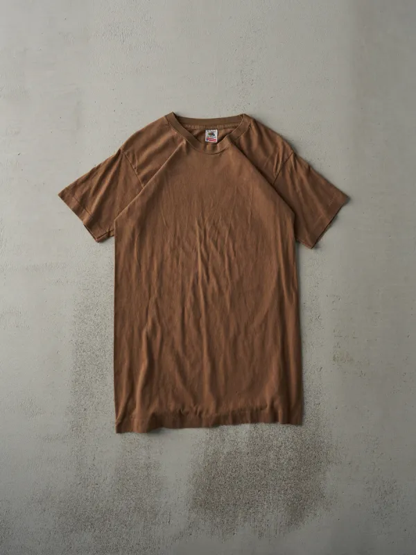 Vintage 90s Chocolate Brown Blank Single Stitch Long Tee (XS) sold by Rebalance Vintage