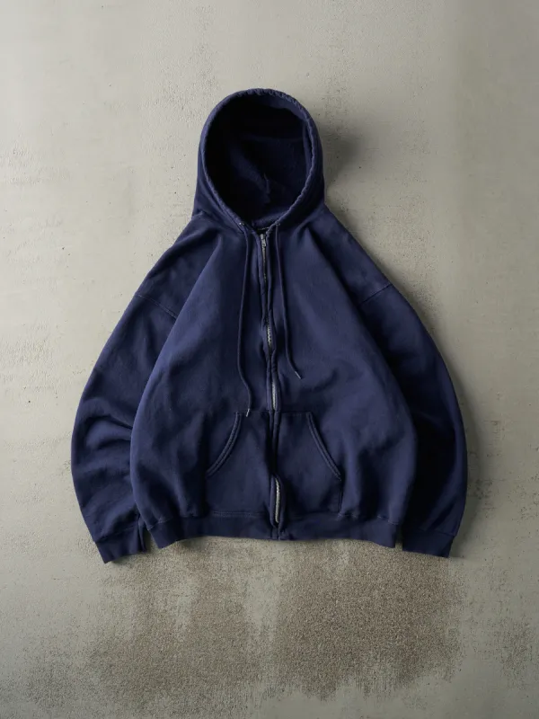 Vintage 90s Navy Blue Blank Boxy Zip Up Hoodie (L) sold by Rebalance Vintage